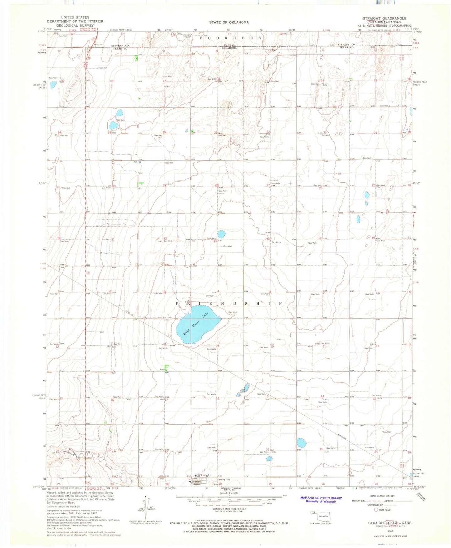 Classic USGS Straight Oklahoma 7.5'x7.5' Topo Map Image