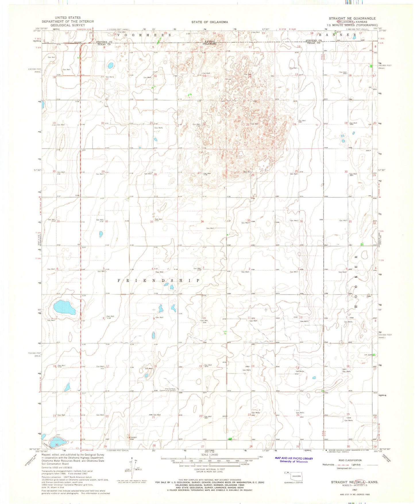 Classic USGS Straight NE Oklahoma 7.5'x7.5' Topo Map Image