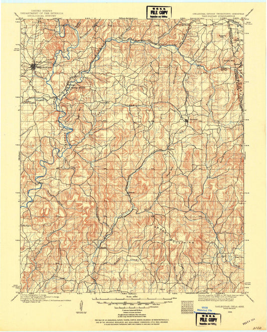 Historic 1898 Tahlequah Oklahoma 30'x30' Topo Map Image