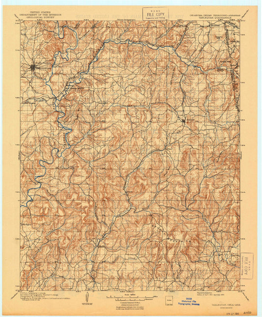 Historic 1901 Tahlequah Oklahoma 30'x30' Topo Map Image