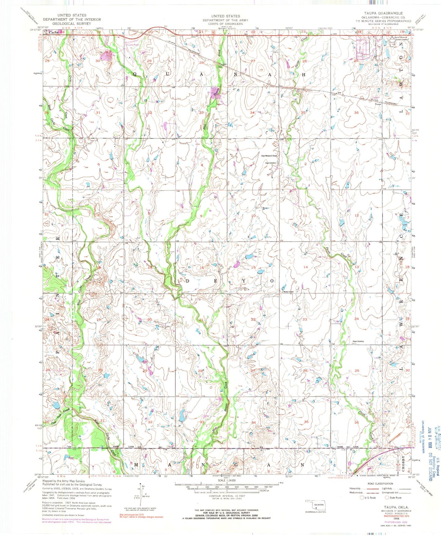 Classic USGS Taupa Oklahoma 7.5'x7.5' Topo Map Image