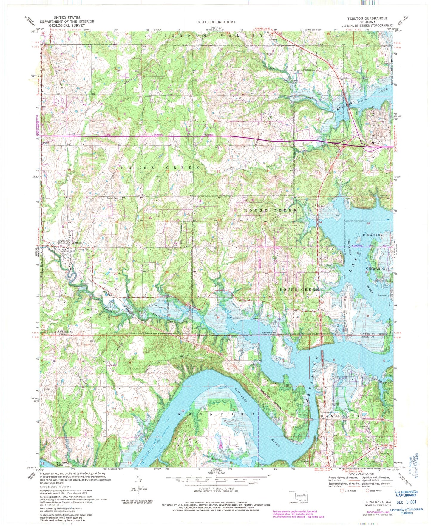 Classic USGS Terlton Oklahoma 7.5'x7.5' Topo Map Image