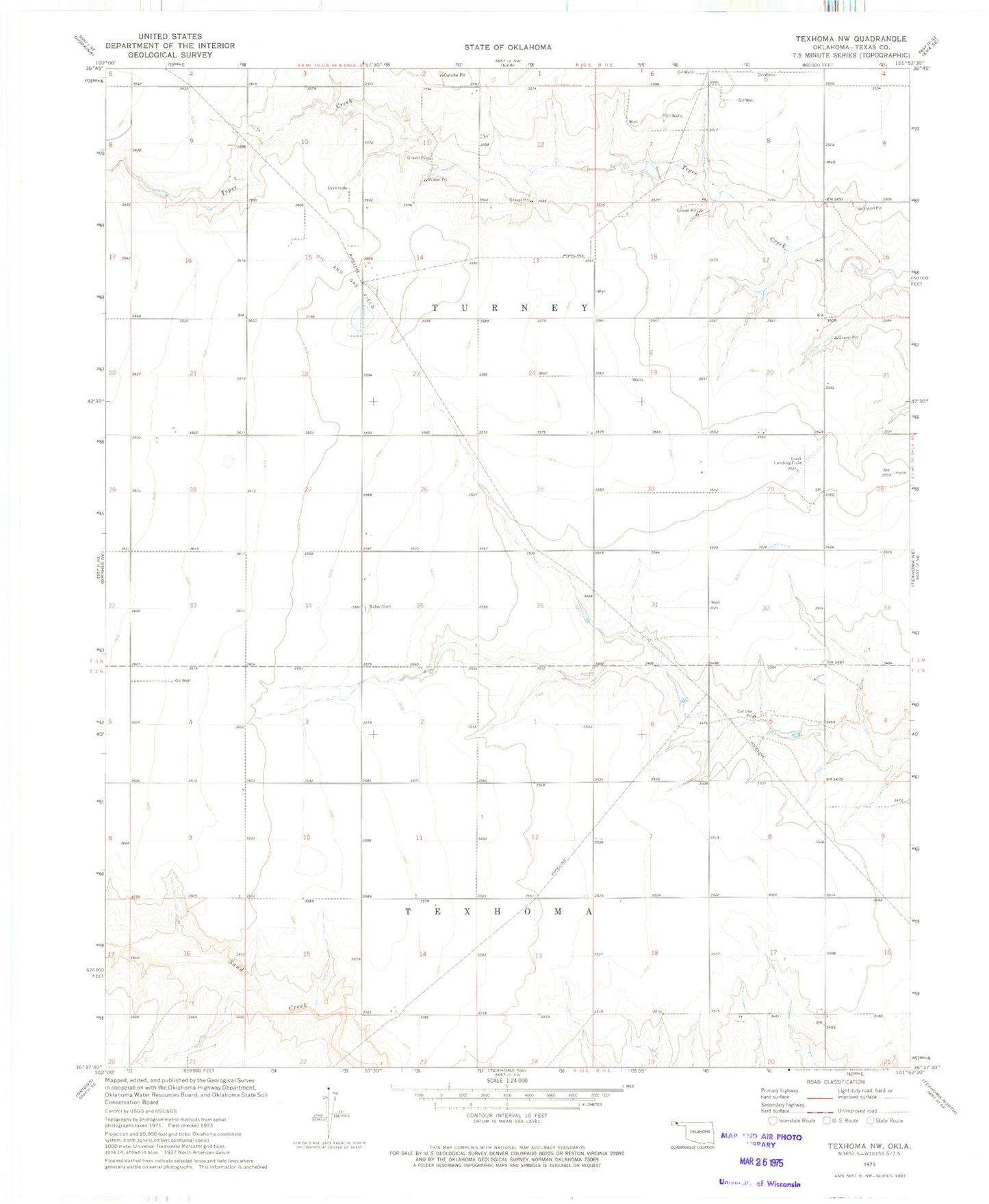 Classic USGS Texhoma NW Oklahoma 7.5'x7.5' Topo Map Image