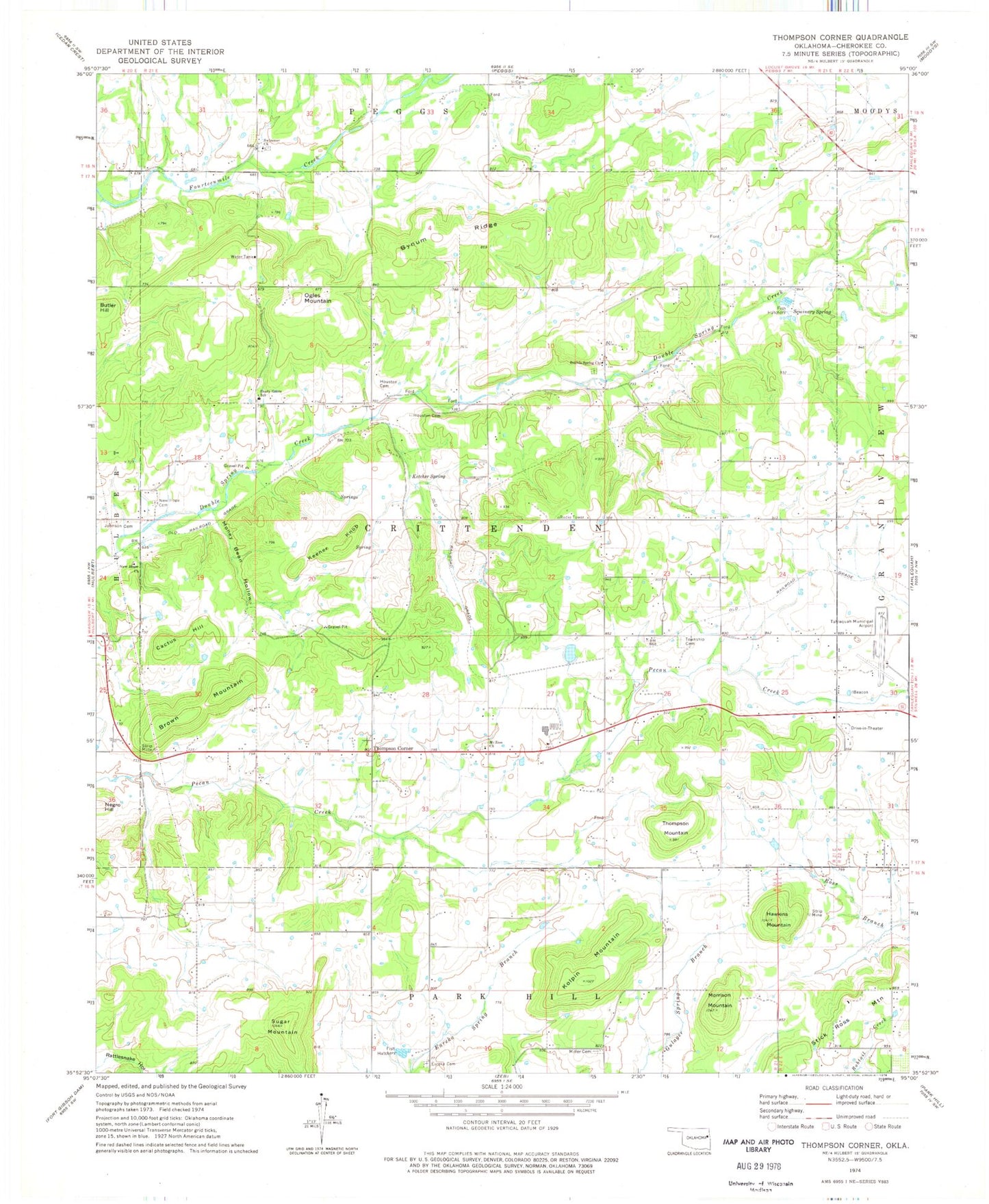 Classic USGS Thompson Corner Oklahoma 7.5'x7.5' Topo Map Image