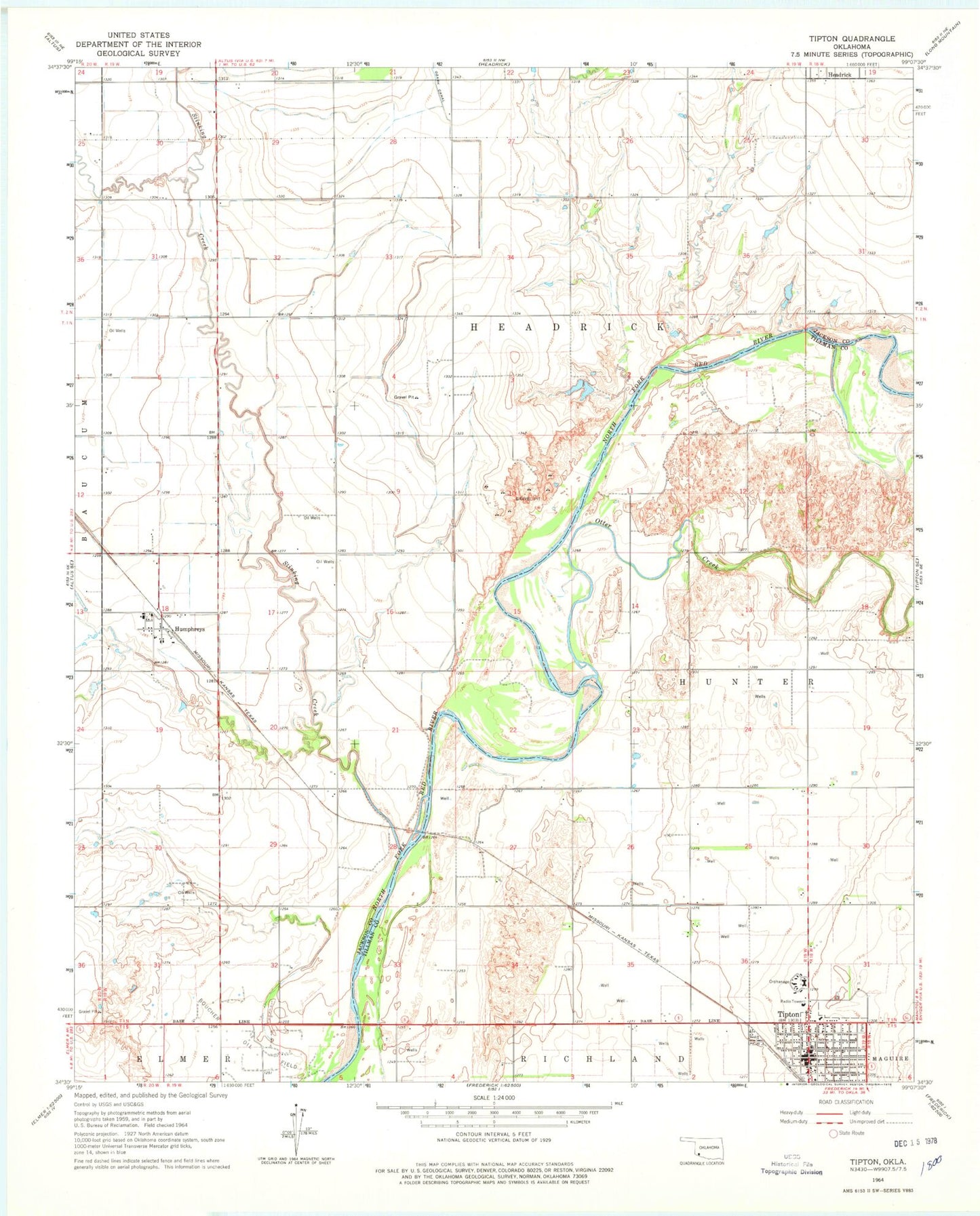 Classic USGS Tipton Oklahoma 7.5'x7.5' Topo Map Image