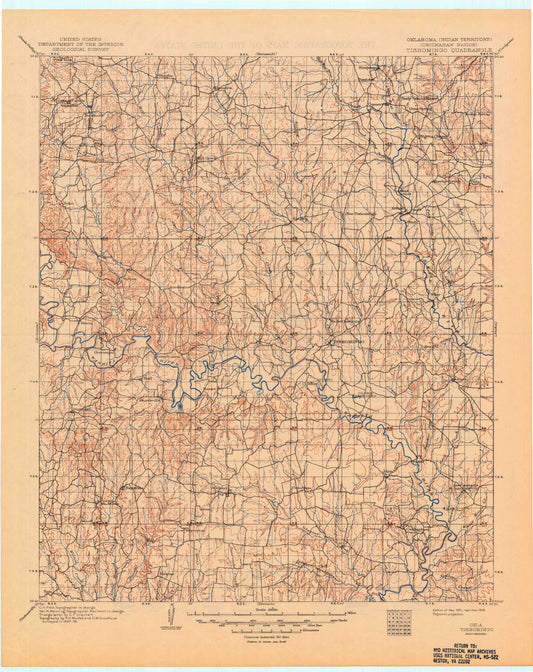 Historic 1901 Tishomingo Oklahoma 30'x30' Topo Map Image
