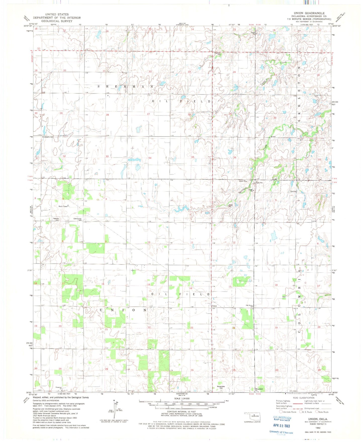 Classic USGS Union Oklahoma 7.5'x7.5' Topo Map Image