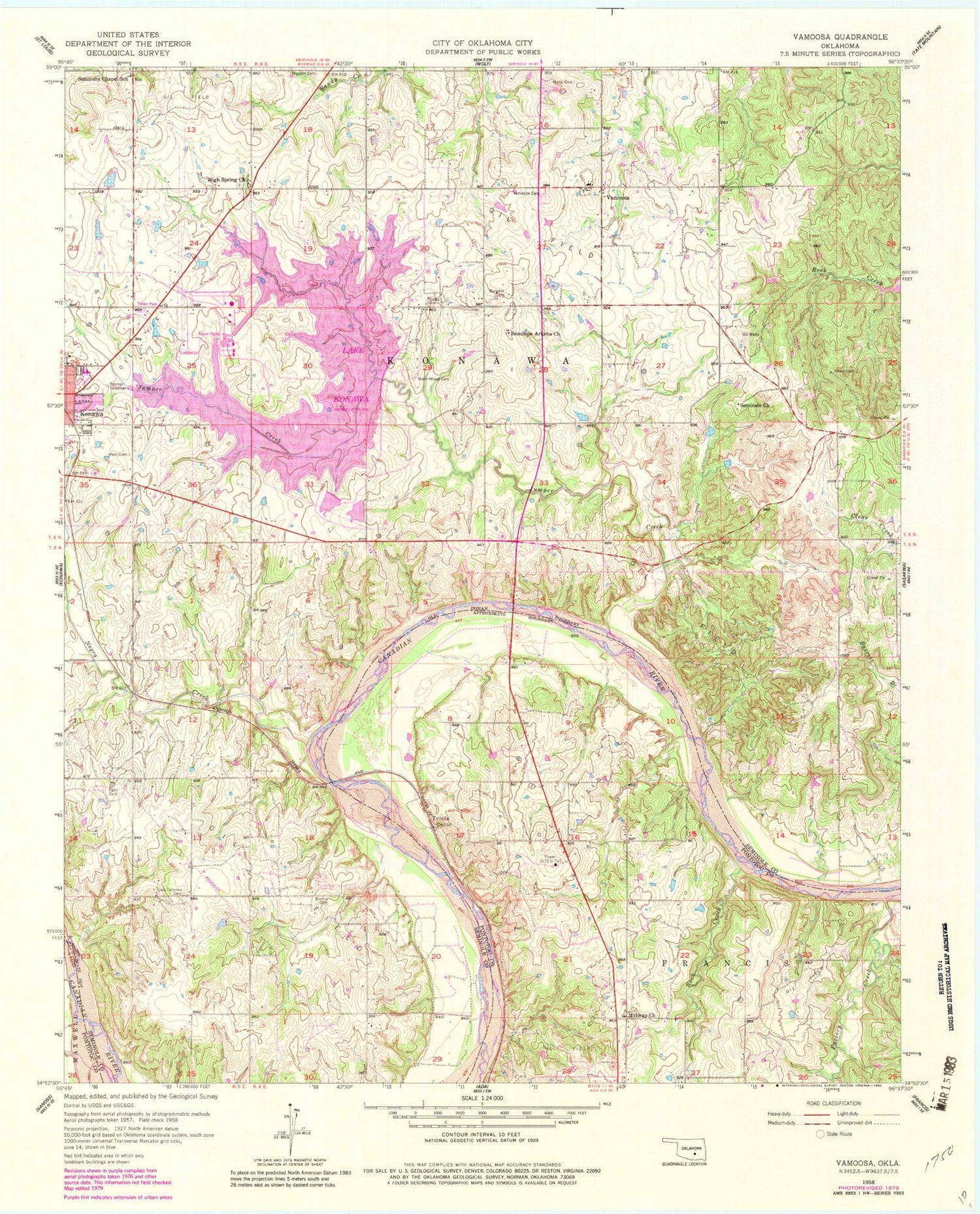 Classic USGS Vamoosa Oklahoma 7.5'x7.5' Topo Map Image