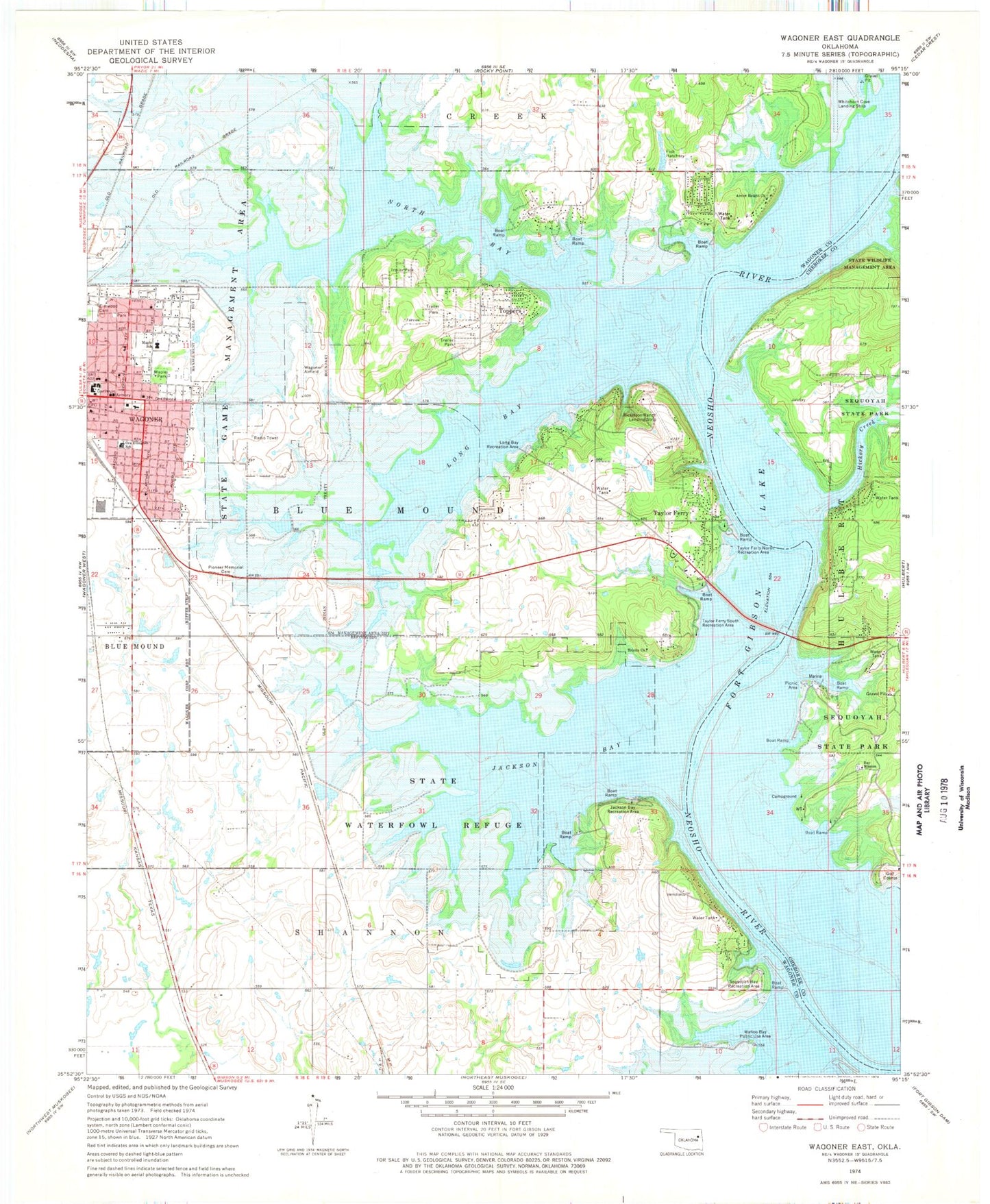 Classic USGS Wagoner East Oklahoma 7.5'x7.5' Topo Map Image