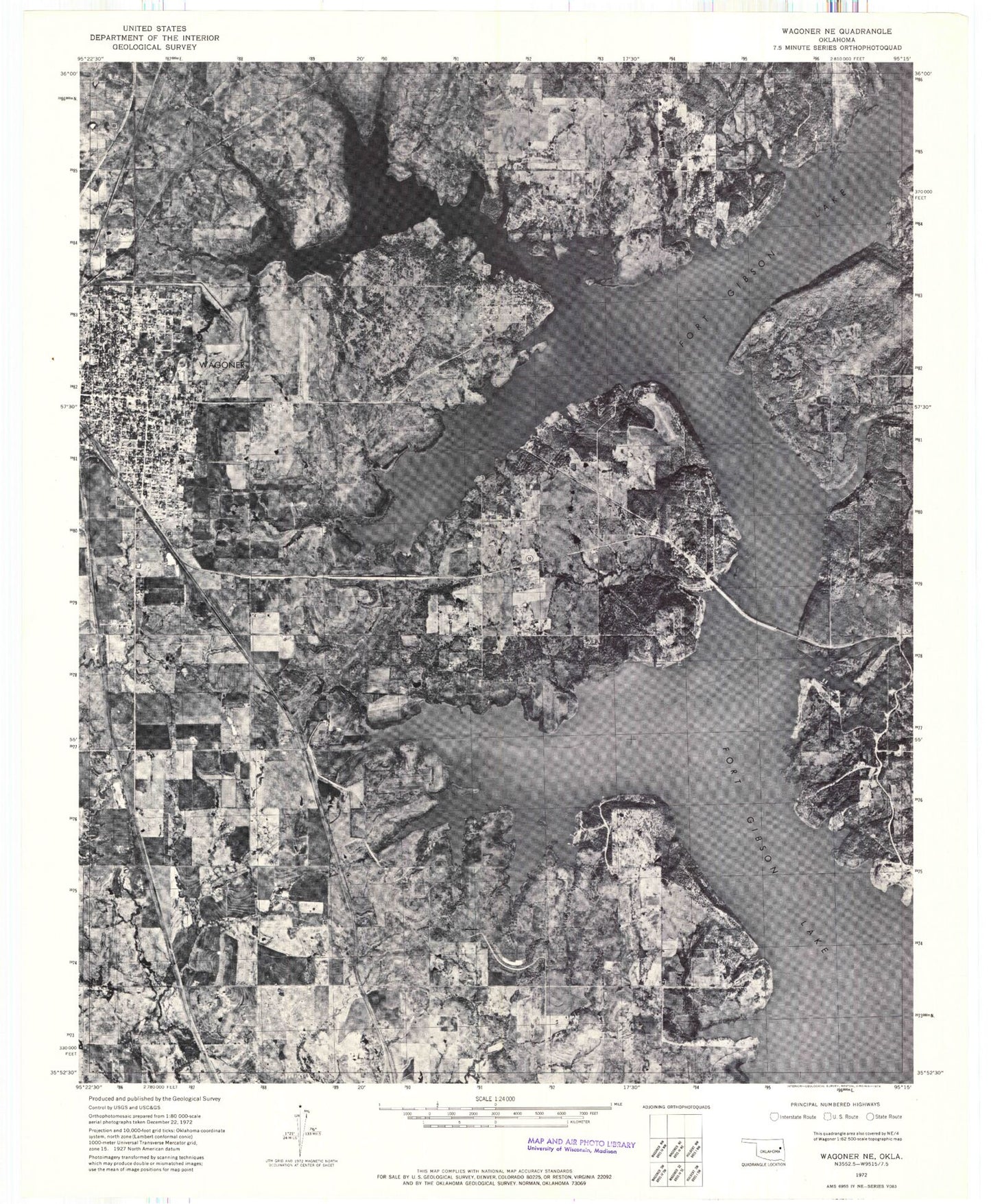 Classic USGS Wagoner East Oklahoma 7.5'x7.5' Topo Map Image