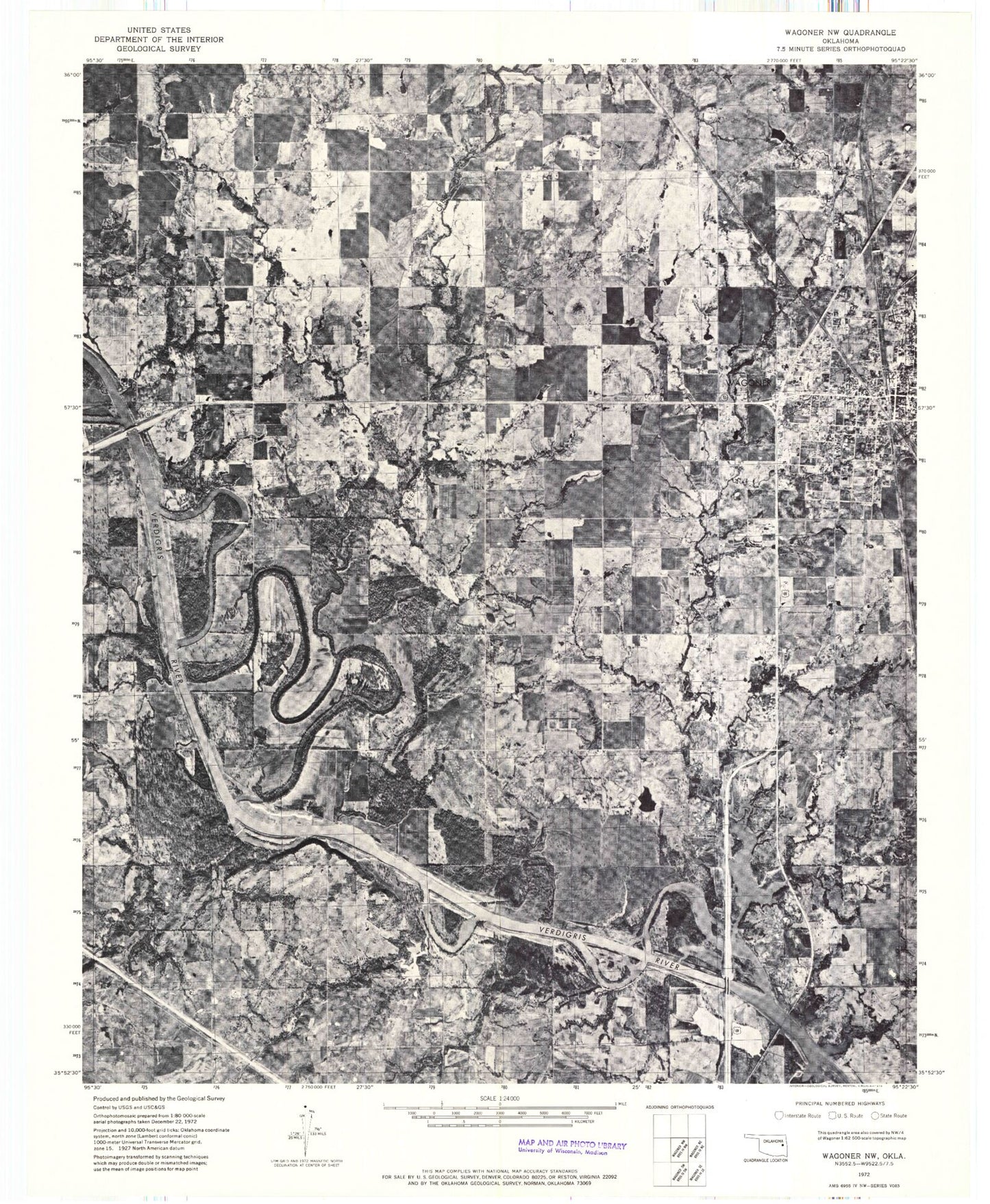 Classic USGS Wagoner West Oklahoma 7.5'x7.5' Topo Map Image