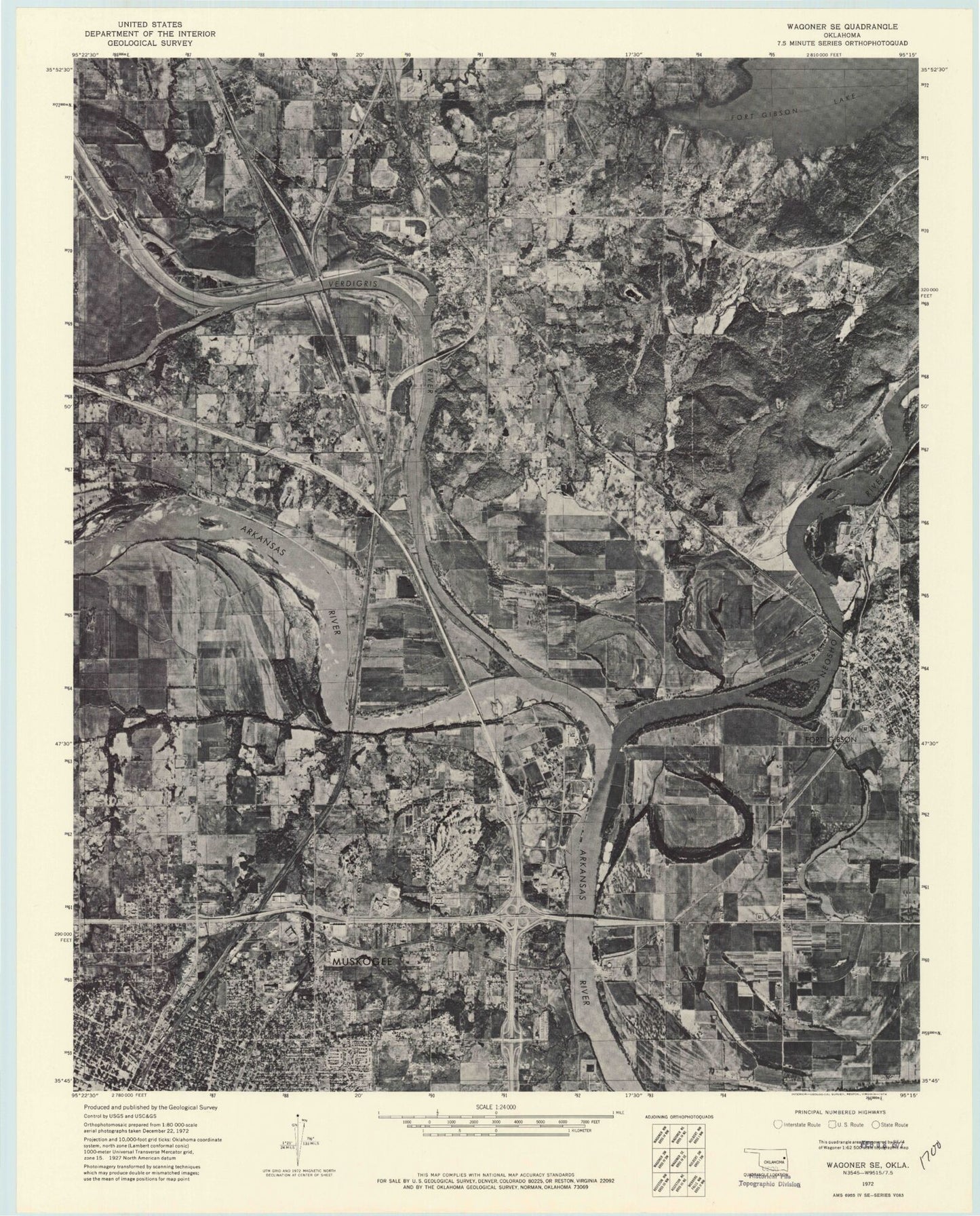 Classic USGS Northeast Muskogee Oklahoma 7.5'x7.5' Topo Map Image