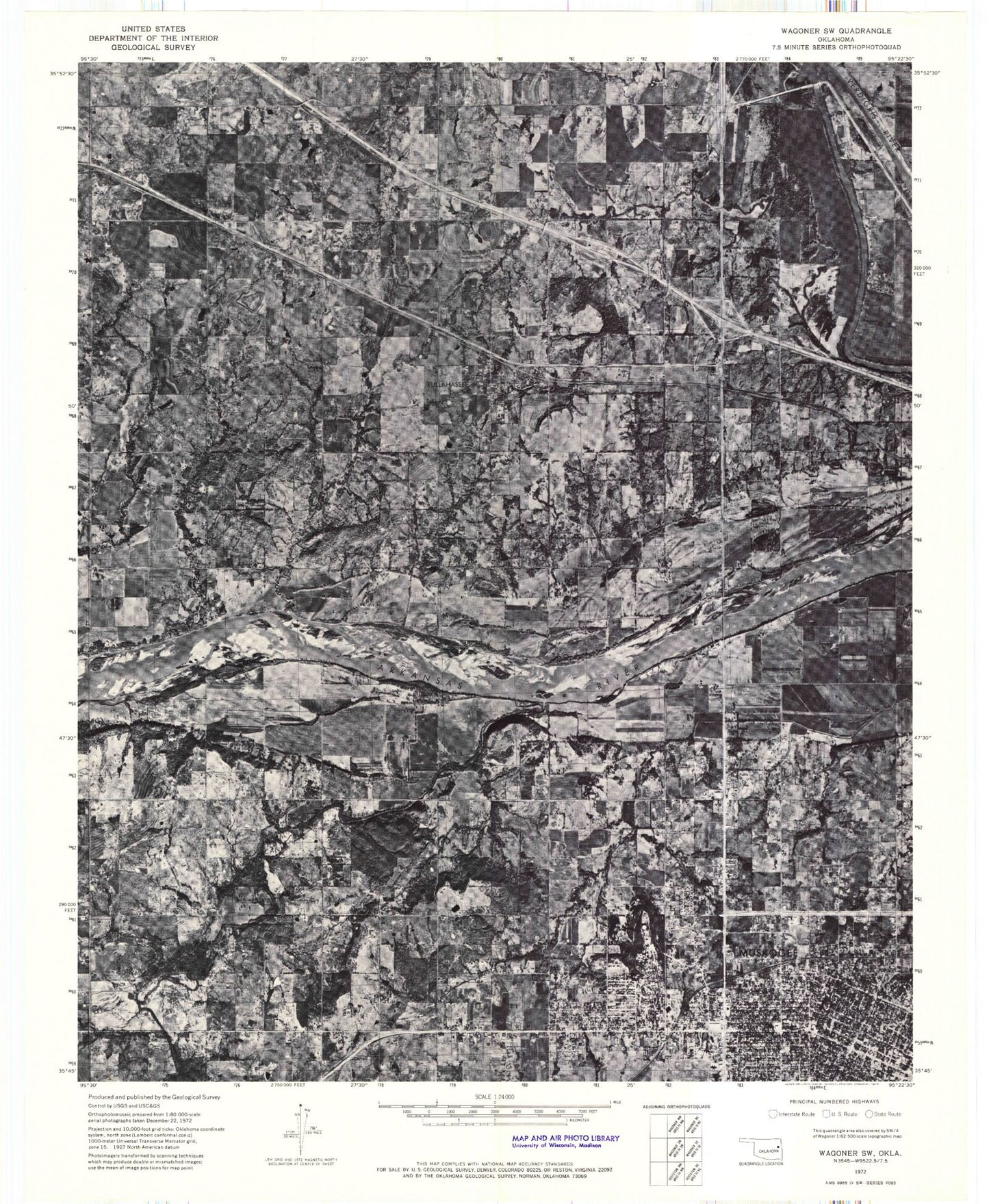 Classic USGS Northwest Muskogee Oklahoma 7.5'x7.5' Topo Map Image