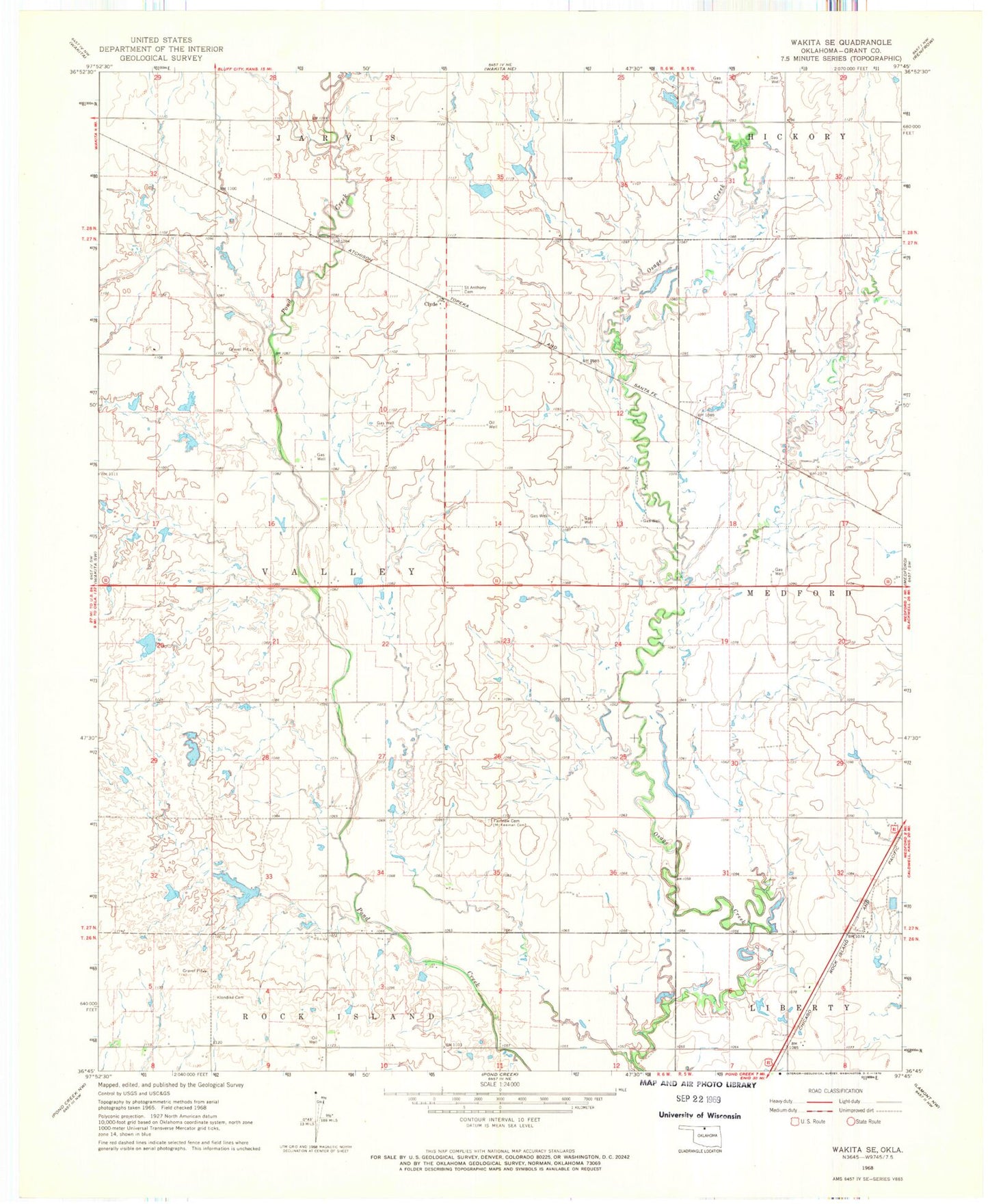 Classic USGS Wakita SE Oklahoma 7.5'x7.5' Topo Map Image