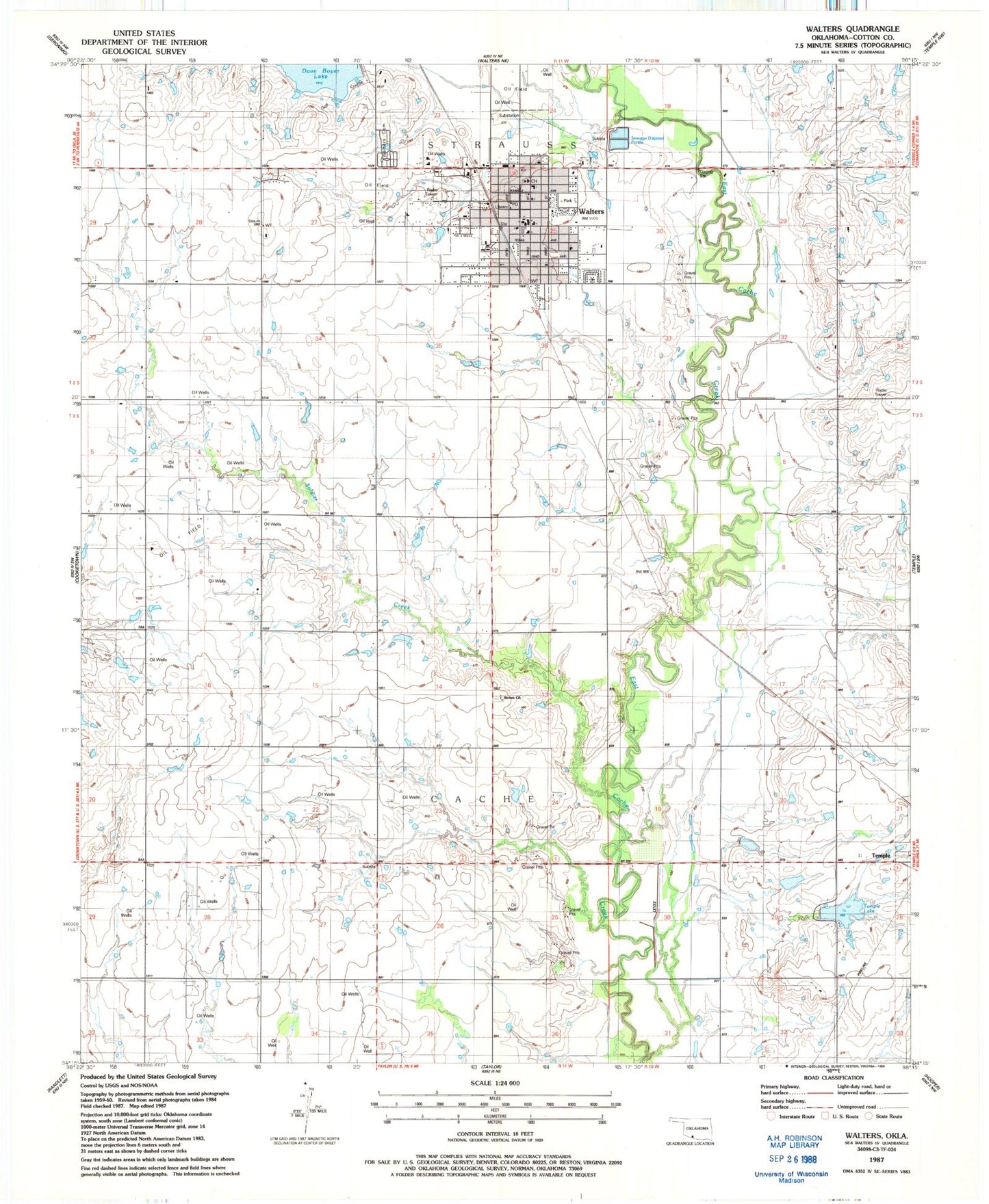 Classic USGS Walters Oklahoma 7.5'x7.5' Topo Map Image
