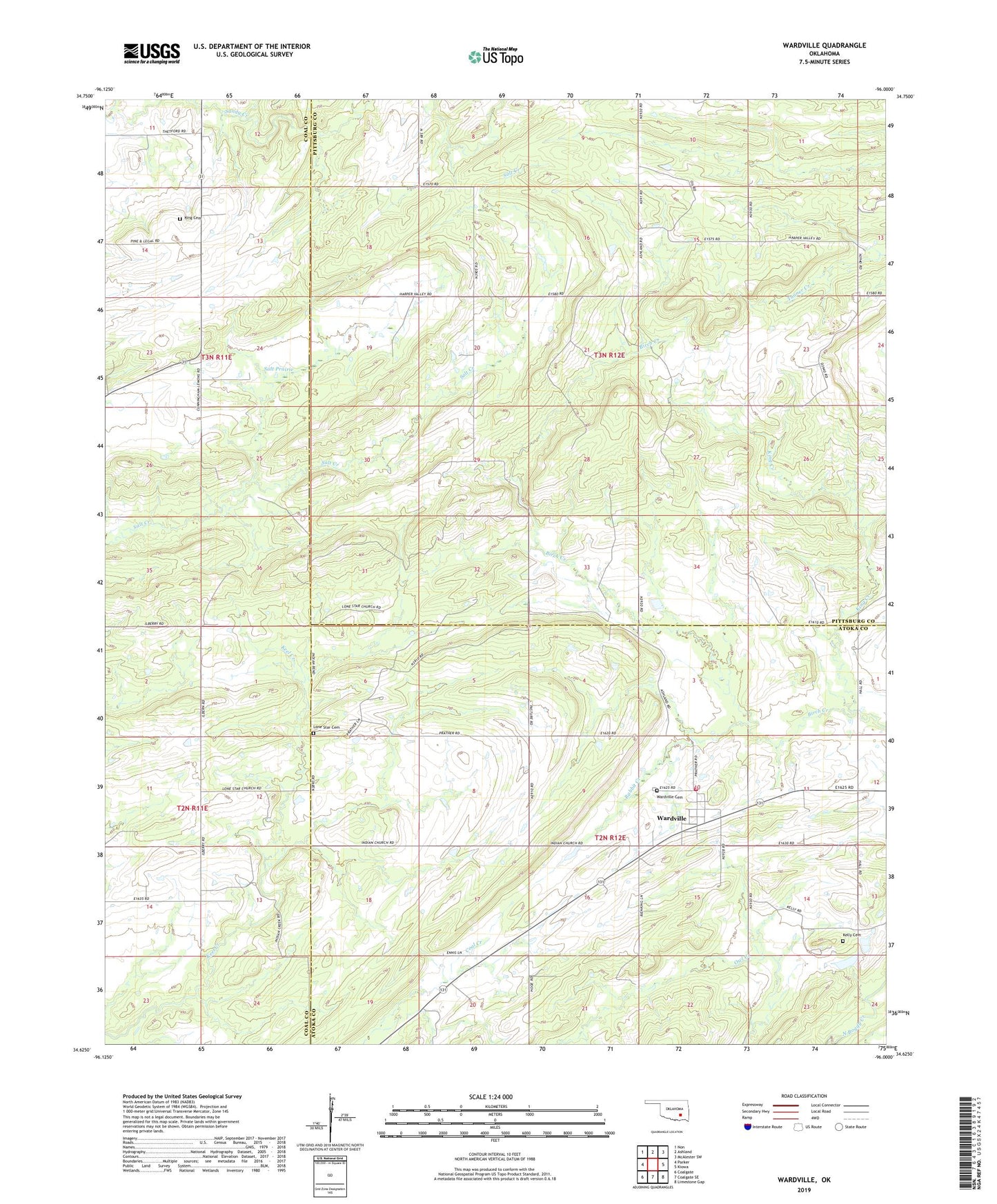 Wardville Oklahoma US Topo Map Image