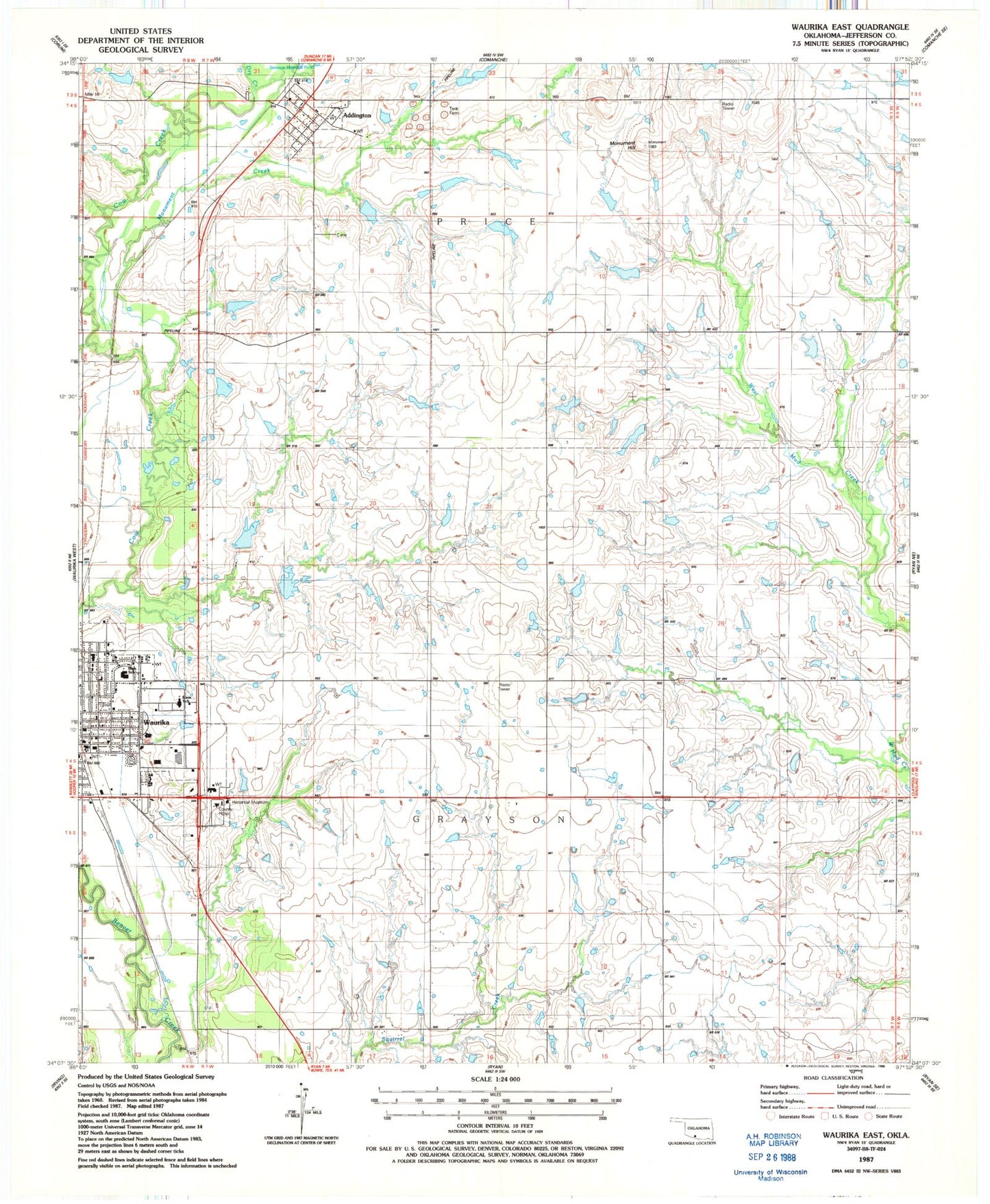 Classic USGS Waurika East Oklahoma 7.5'x7.5' Topo Map Image