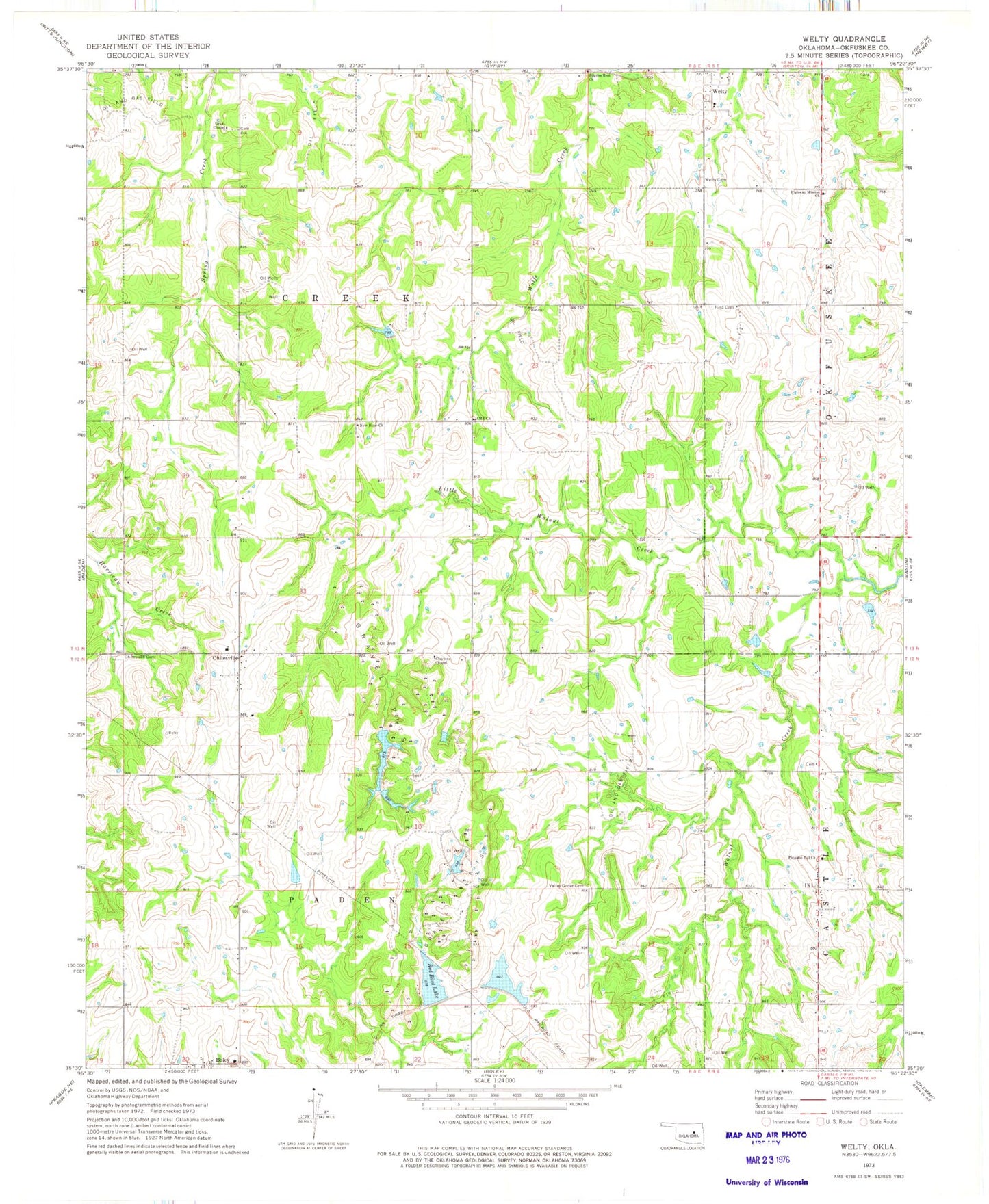 Classic USGS Welty Oklahoma 7.5'x7.5' Topo Map Image