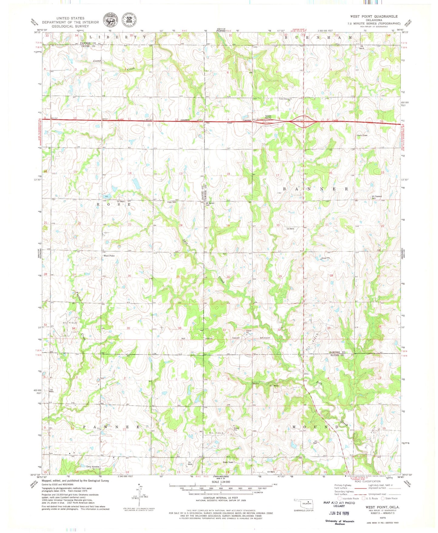 Classic USGS West Point Oklahoma 7.5'x7.5' Topo Map Image