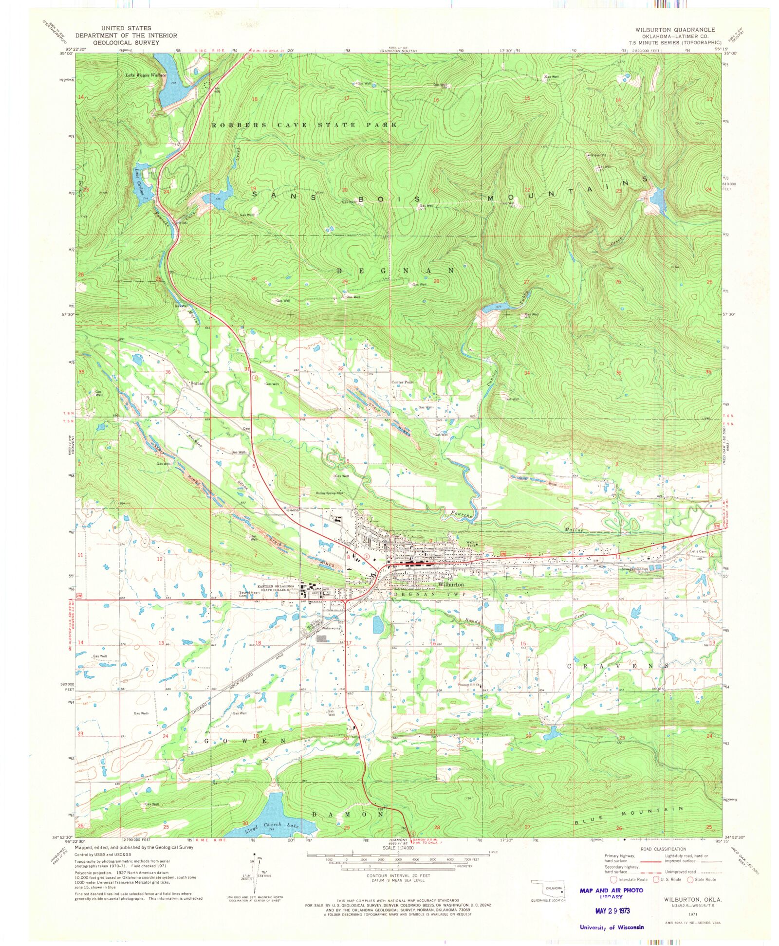 Classic USGS Wilburton Oklahoma 7.5'x7.5' Topo Map MyTopo Map Store