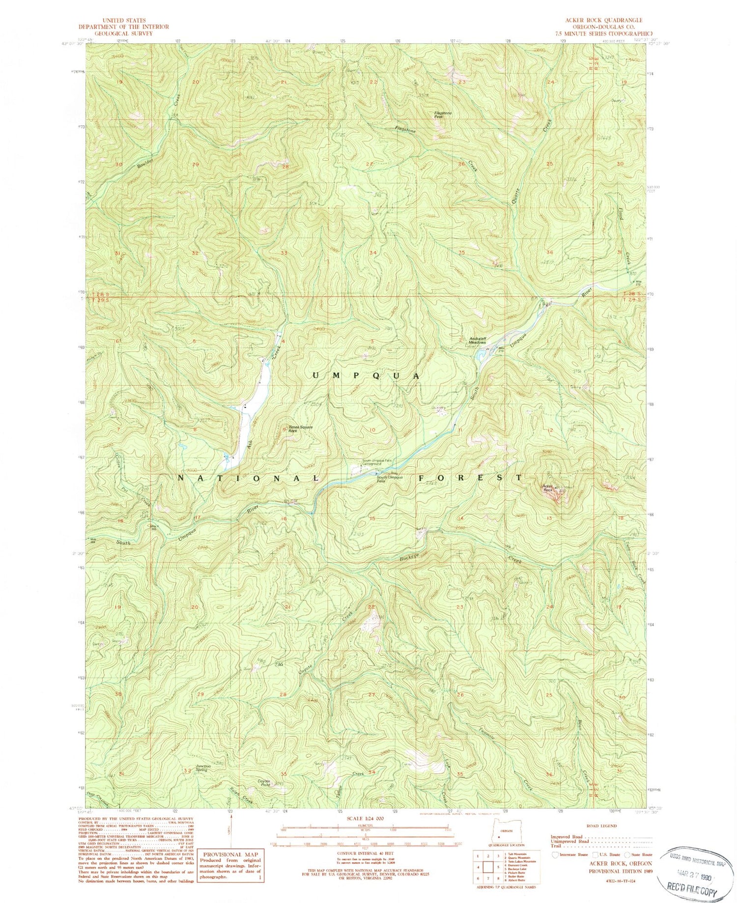 Classic USGS Acker Rock Oregon 7.5'x7.5' Topo Map Image