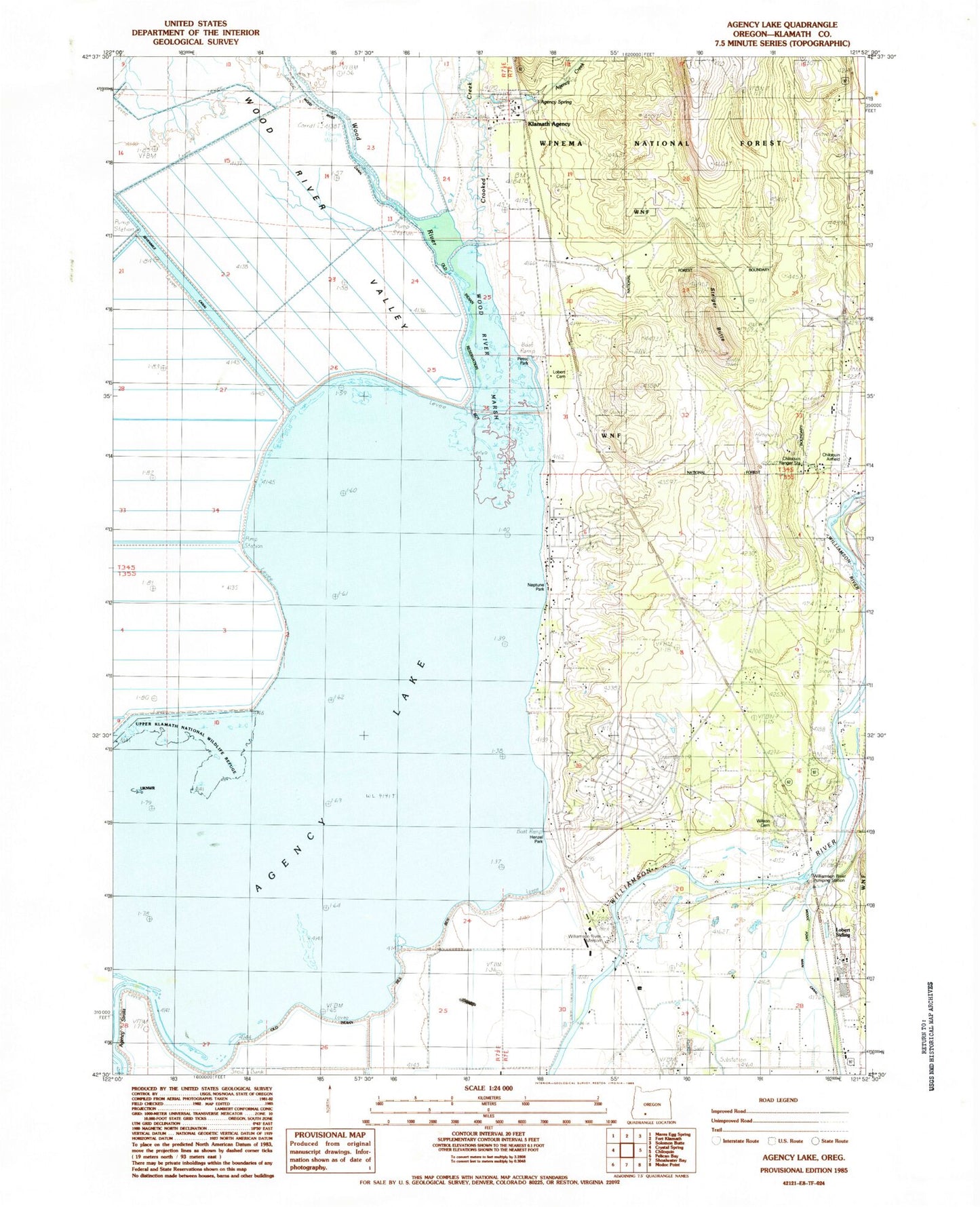 Classic USGS Agency Lake Oregon 7.5'x7.5' Topo Map Image