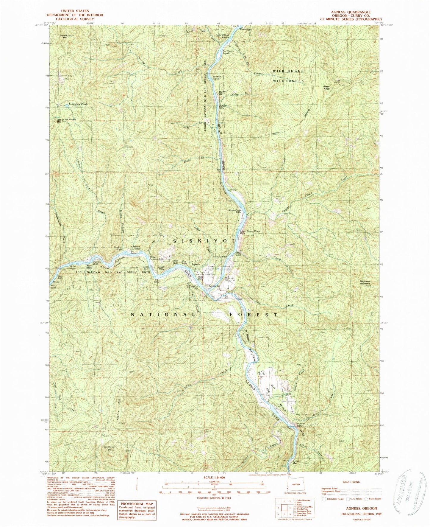 Classic USGS Agness Oregon 7.5'x7.5' Topo Map Image