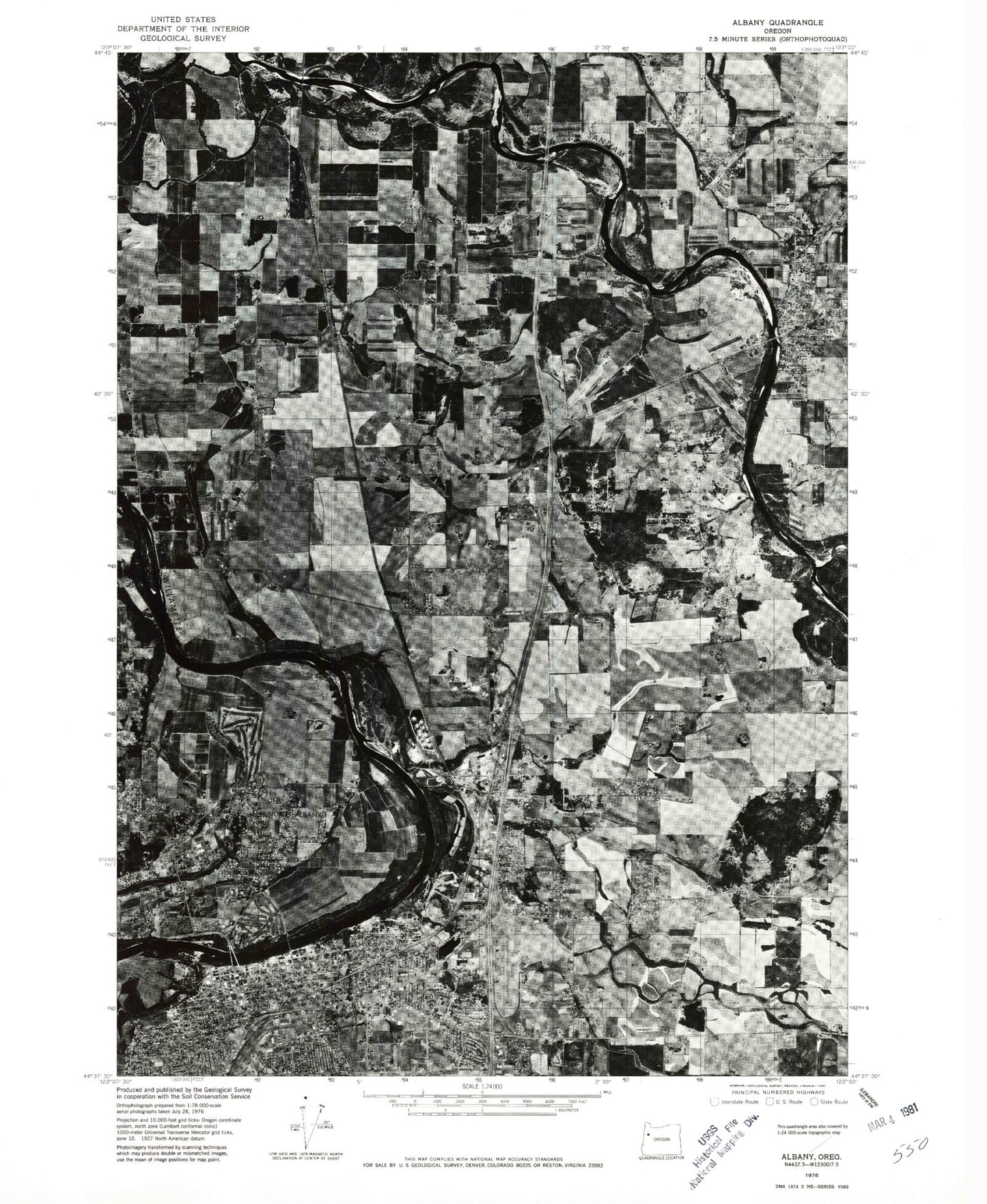 Classic USGS Albany Oregon 7.5'x7.5' Topo Map Image