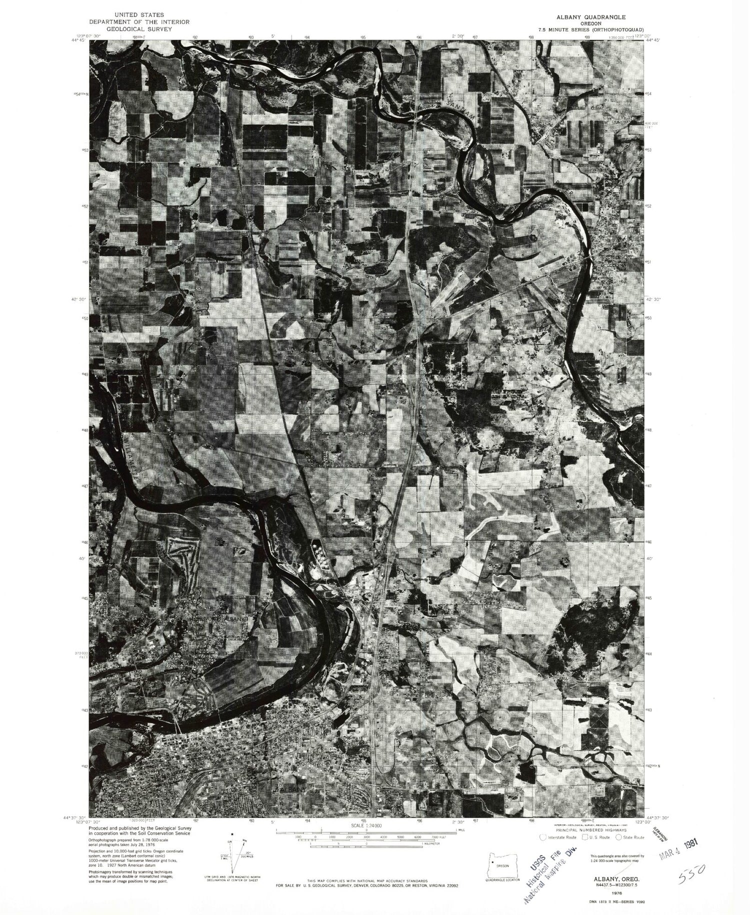 Classic USGS Albany Oregon 7.5'x7.5' Topo Map Image