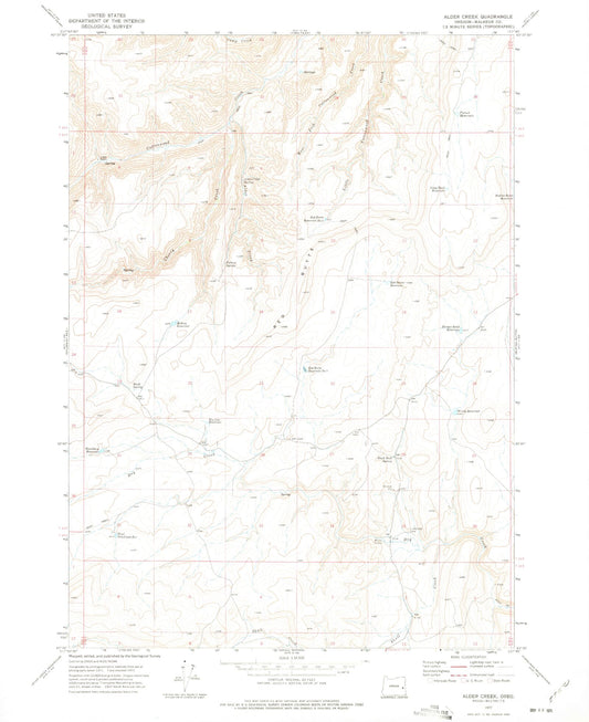 Classic USGS Alder Creek Oregon 7.5'x7.5' Topo Map Image