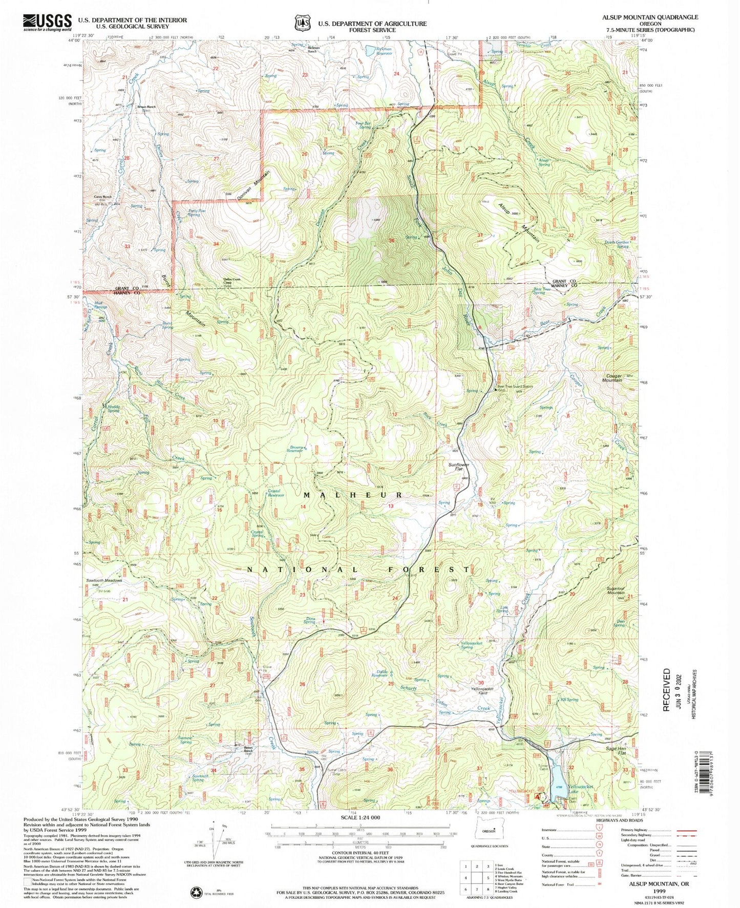 Classic USGS Alsup Mountain Oregon 7.5'x7.5' Topo Map Image