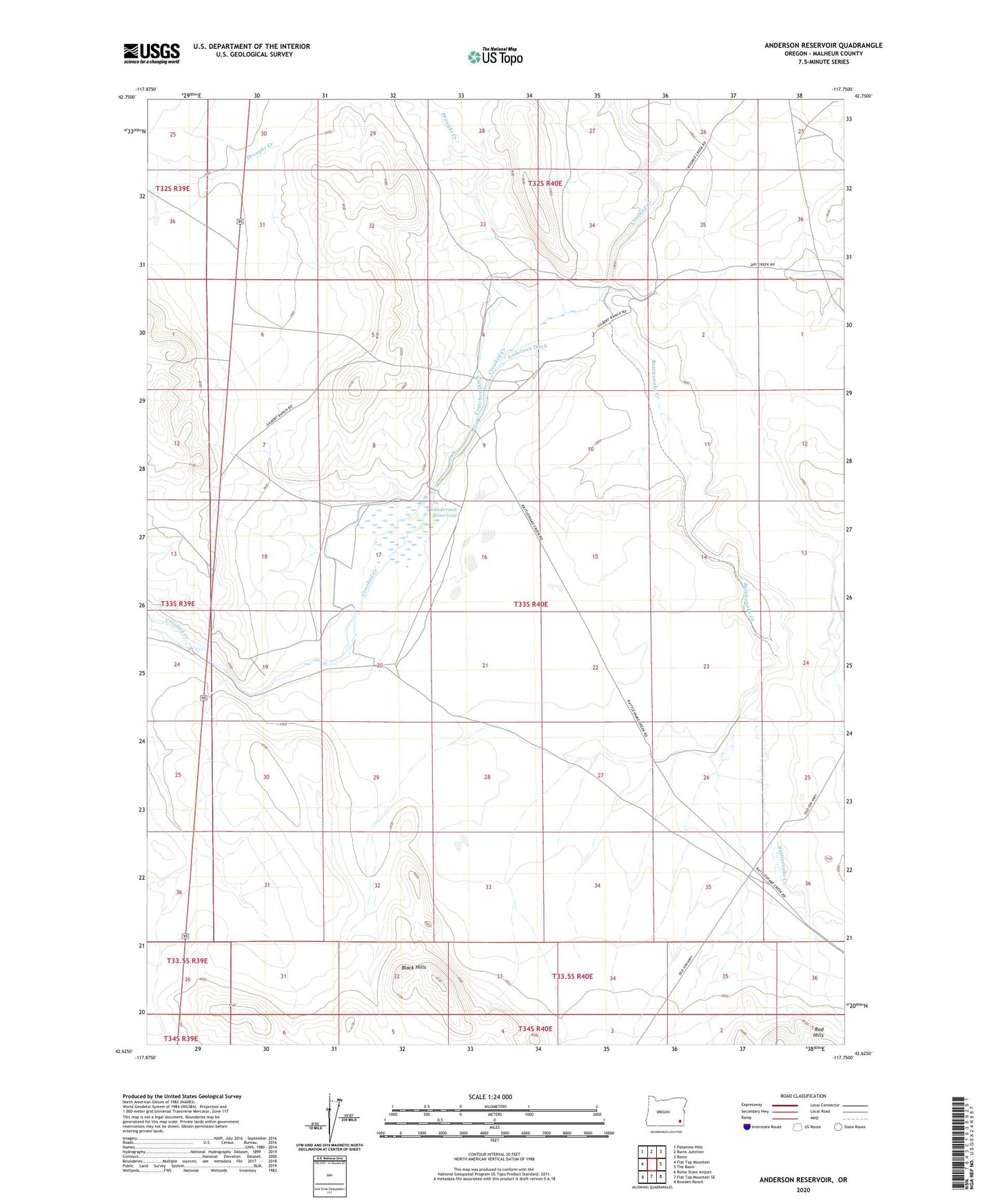 Anderson Reservoir Oregon US Topo Map Image