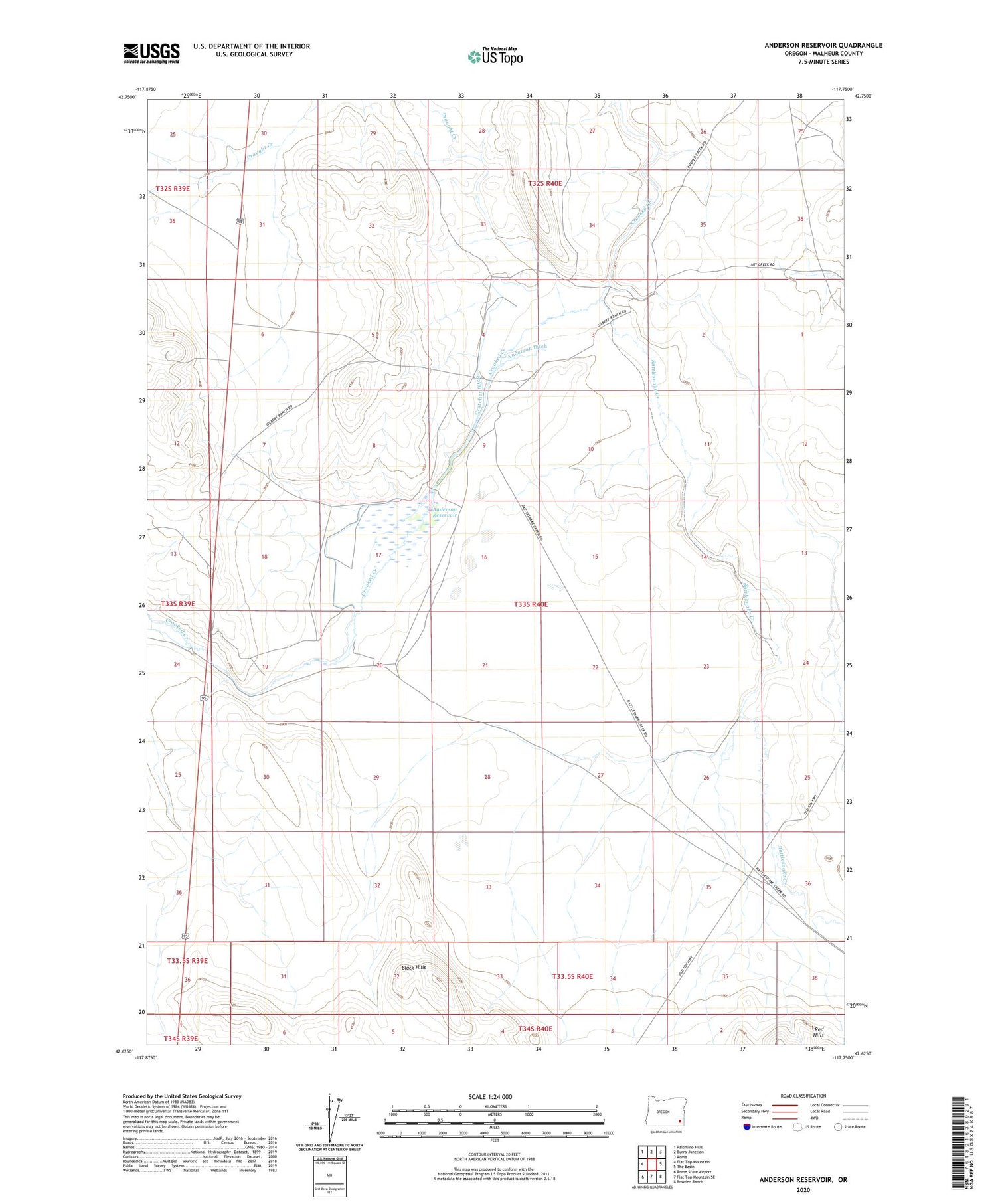 Anderson Reservoir Oregon US Topo Map Image