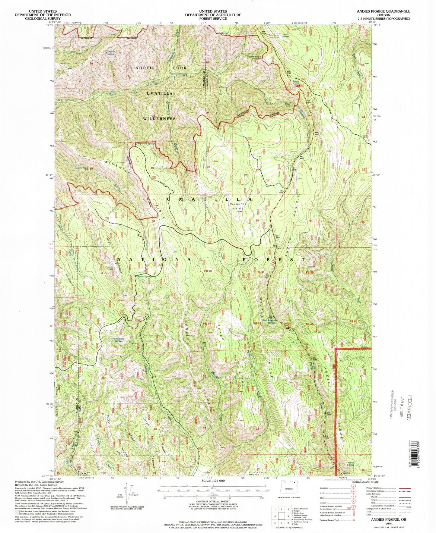 Classic USGS Andies Prairie Oregon 7.5'x7.5' Topo Map Image