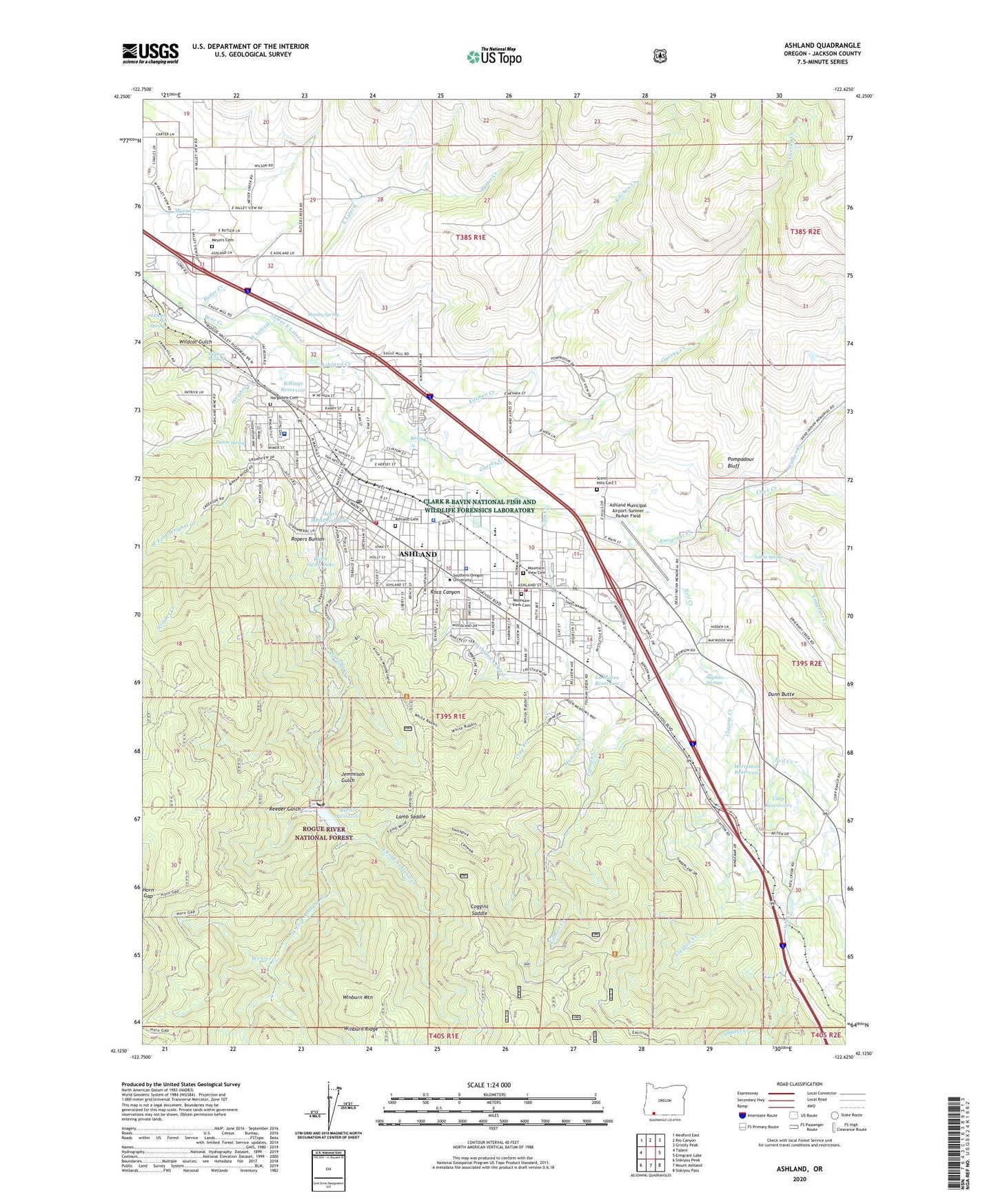 Ashland Oregon US Topo Map Image