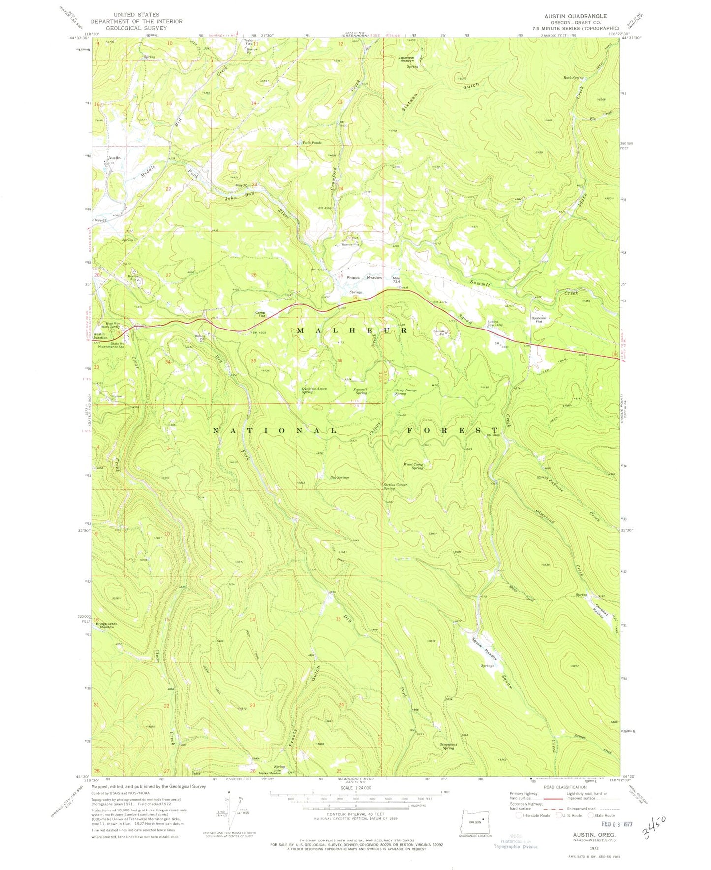 Classic USGS Austin Oregon 7.5'x7.5' Topo Map Image