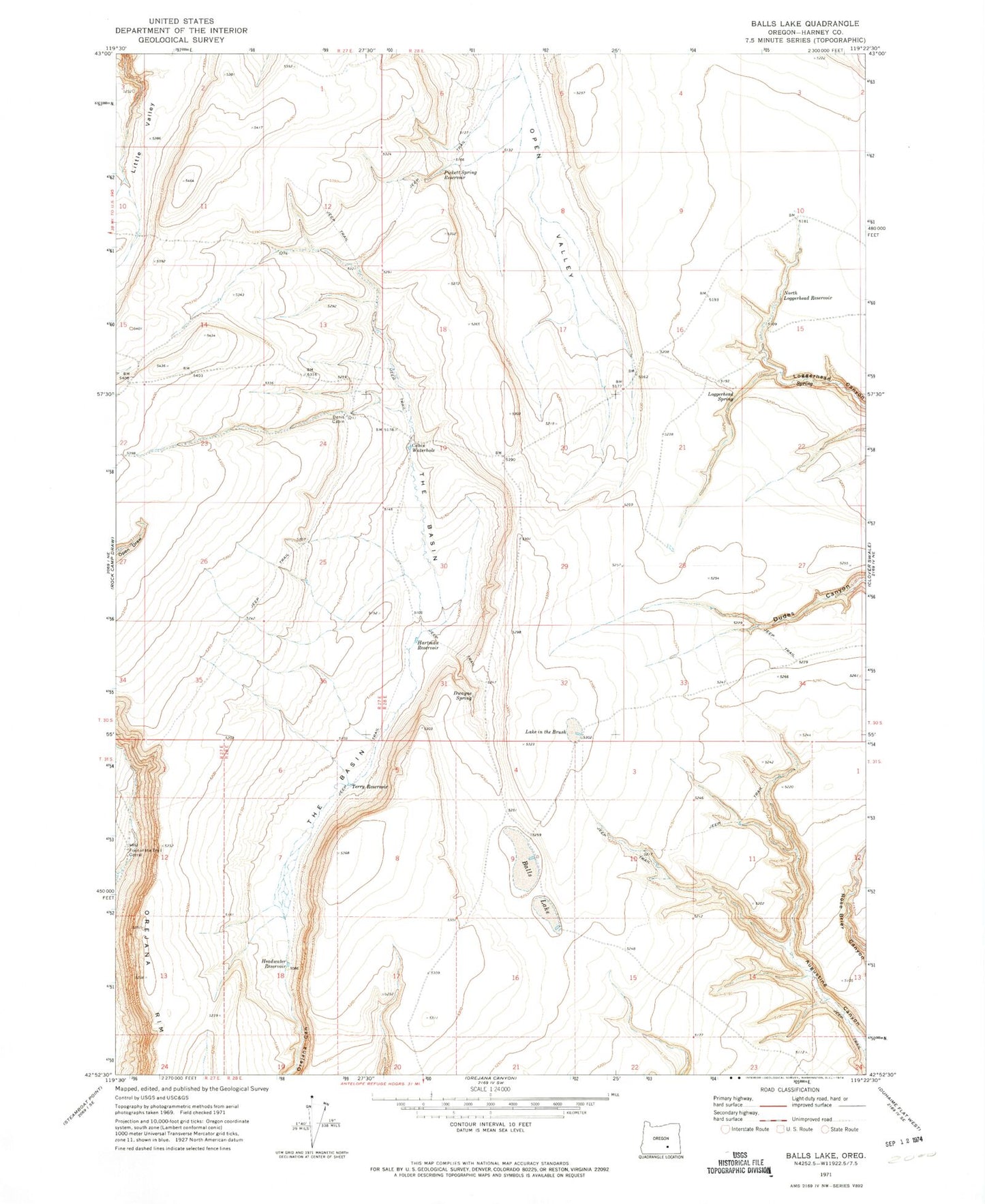 Classic USGS Balls Lake Oregon 7.5'x7.5' Topo Map Image