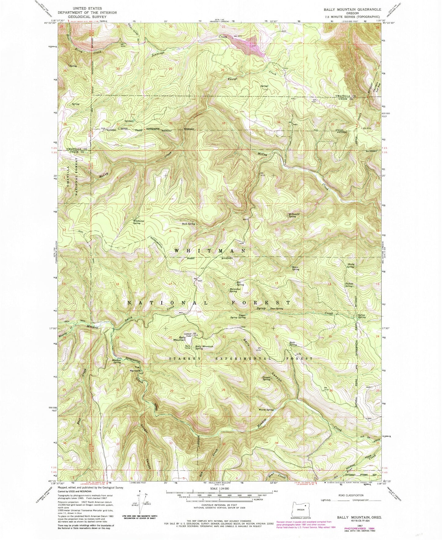 Classic USGS Bally Mountain Oregon 7.5'x7.5' Topo Map Image