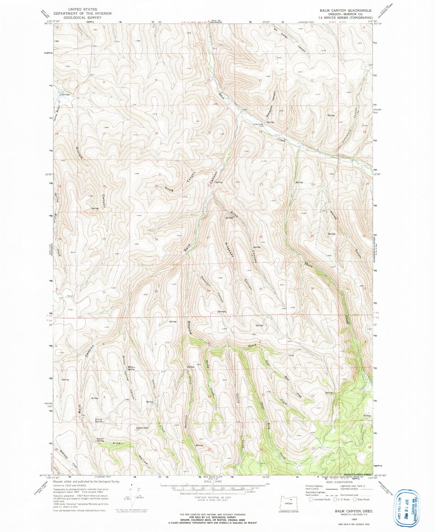 Classic USGS Balm Canyon Oregon 7.5'x7.5' Topo Map Image
