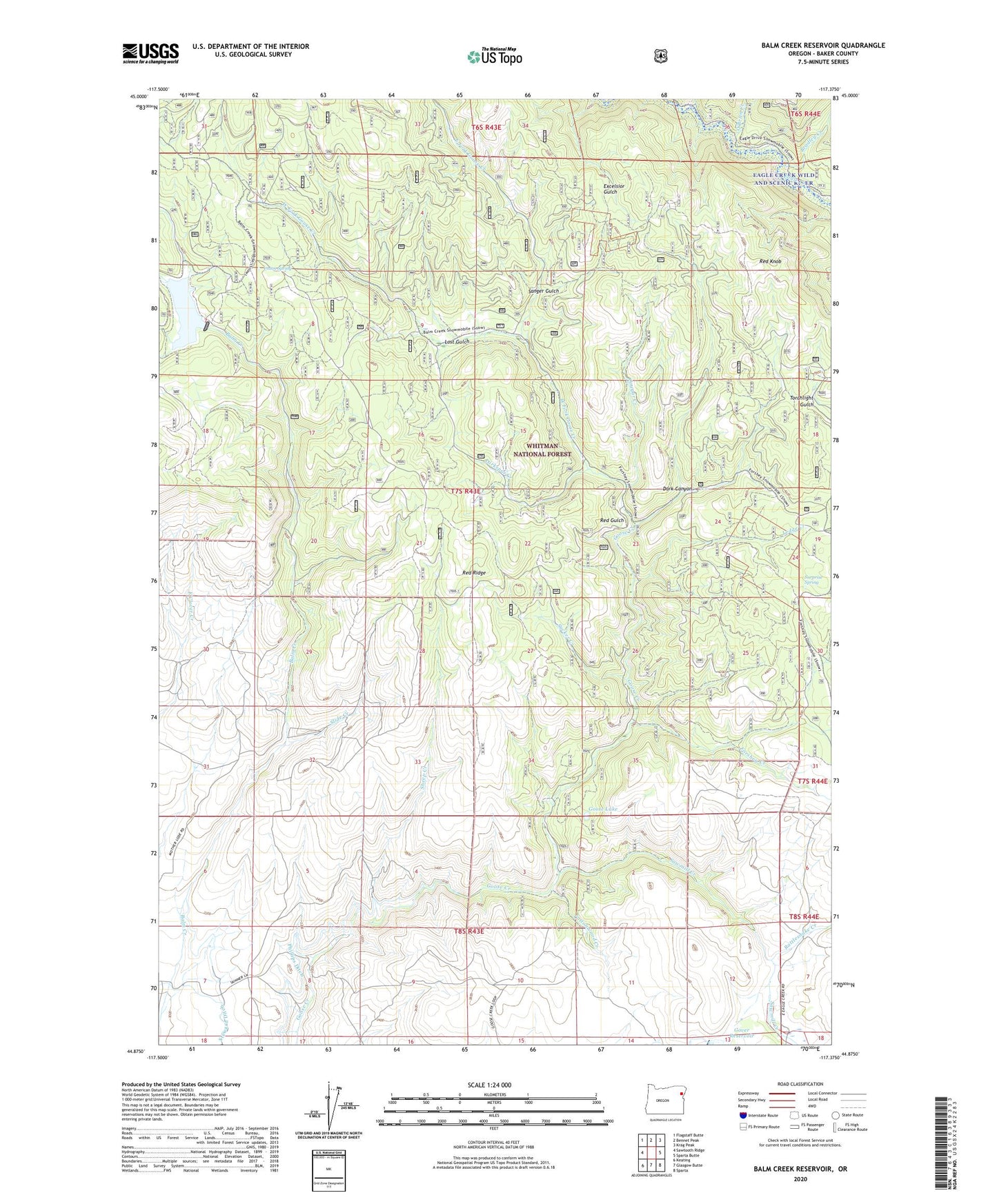 Balm Creek Reservoir Oregon US Topo Map Image