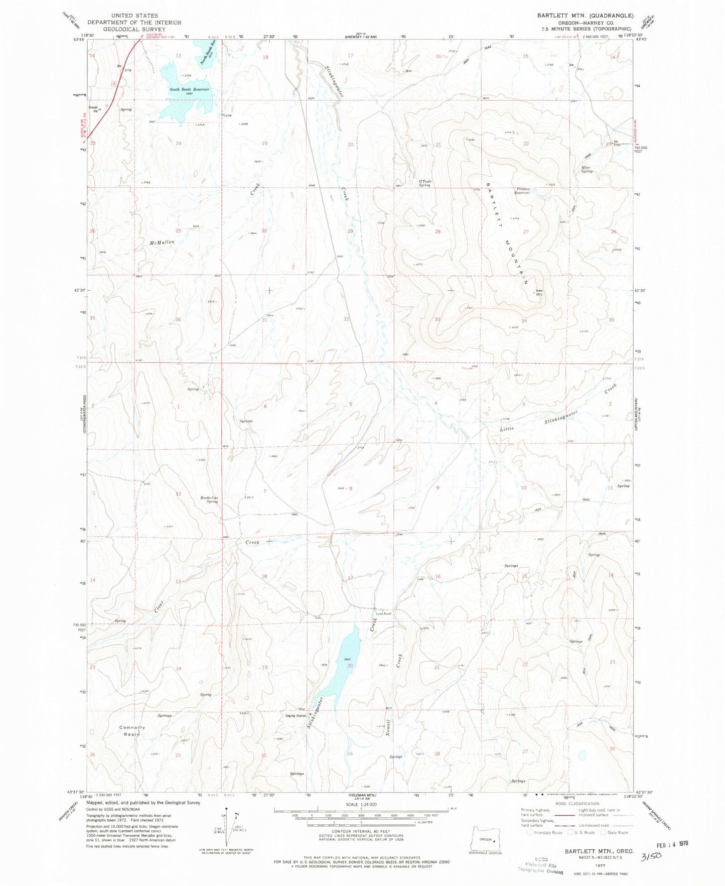 Classic USGS Bartlett Mountain Oregon 7.5'x7.5' Topo Map Image