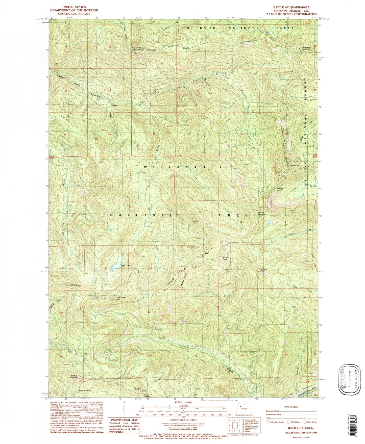 Classic USGS Battle Ax Oregon 7.5'x7.5' Topo Map Image