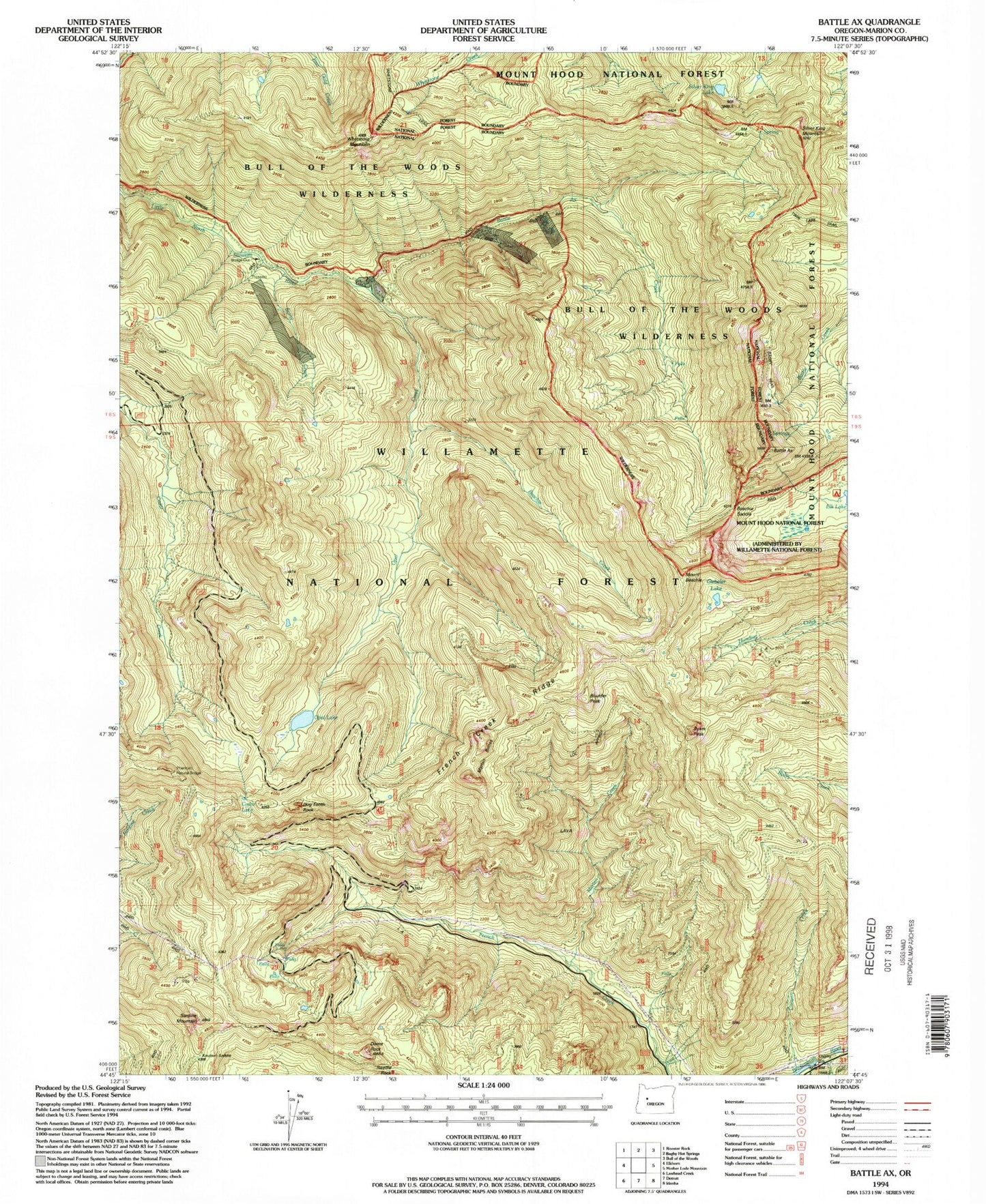 Classic USGS Battle Ax Oregon 7.5'x7.5' Topo Map Image