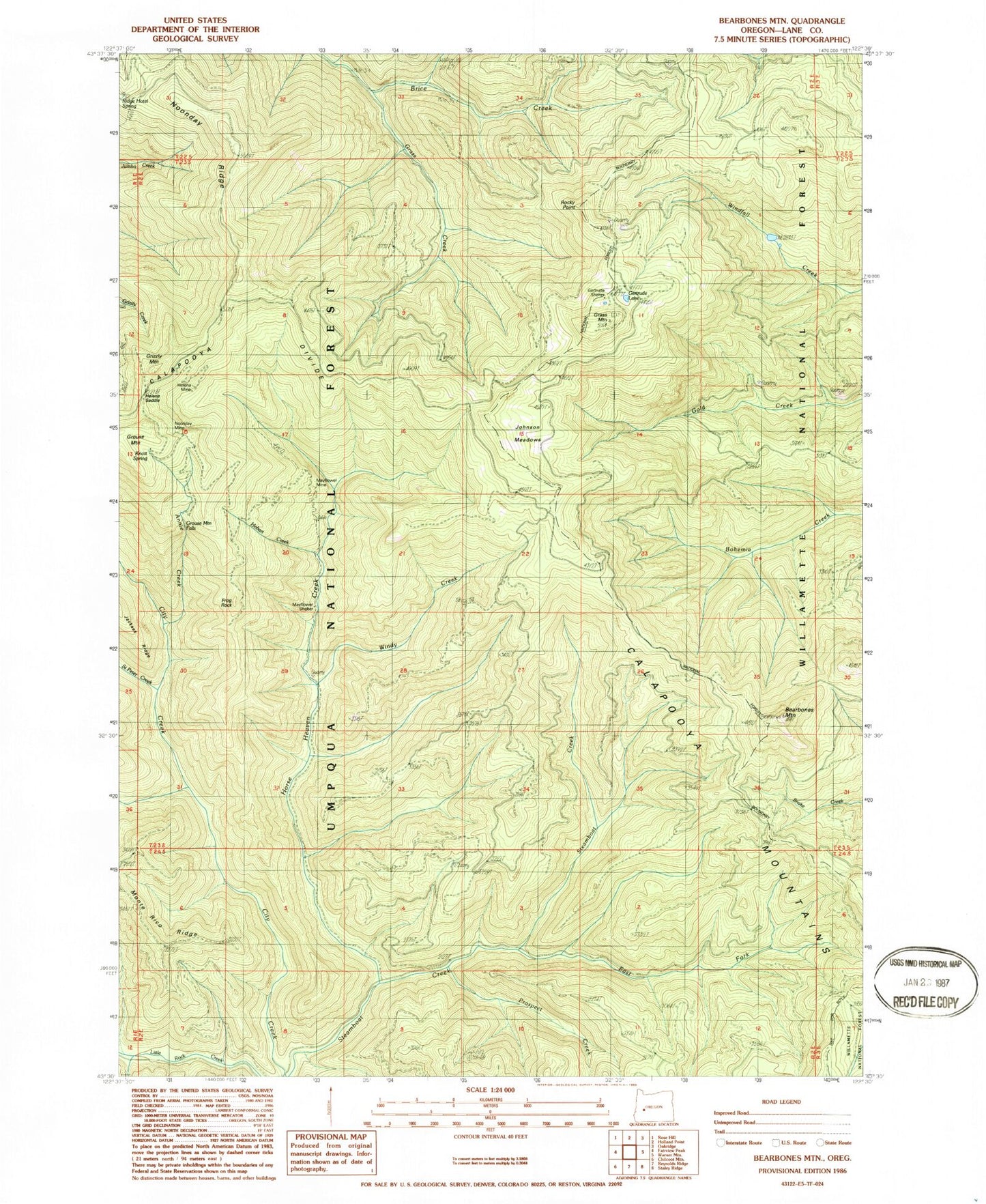 Classic USGS Bearbones Mountain Oregon 7.5'x7.5' Topo Map Image