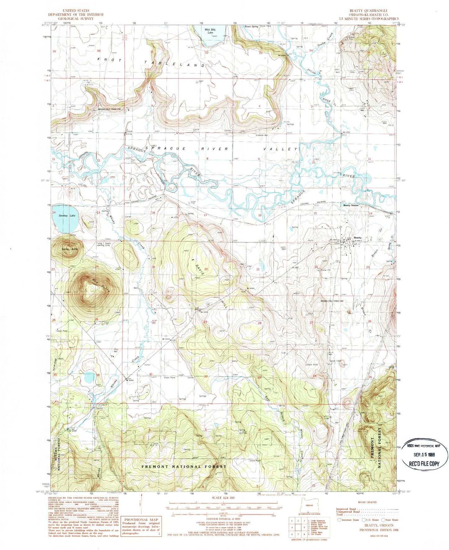 Classic USGS Beatty Oregon 7.5'x7.5' Topo Map Image