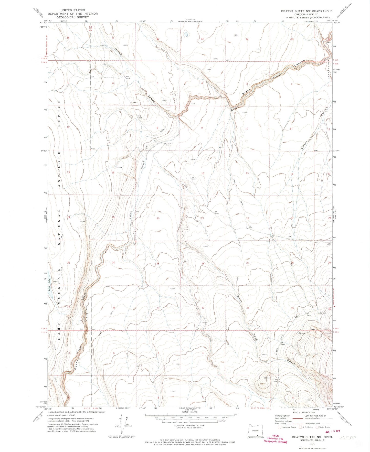 Classic USGS Beatys Butte NW Oregon 7.5'x7.5' Topo Map Image