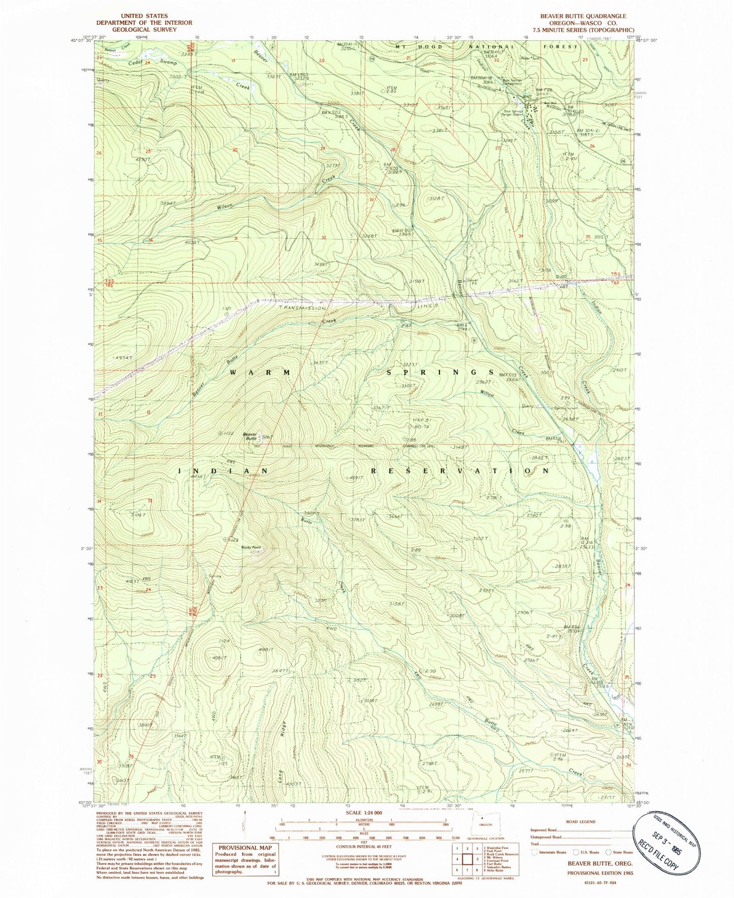 Classic USGS Beaver Butte Oregon 7.5'x7.5' Topo Map Image