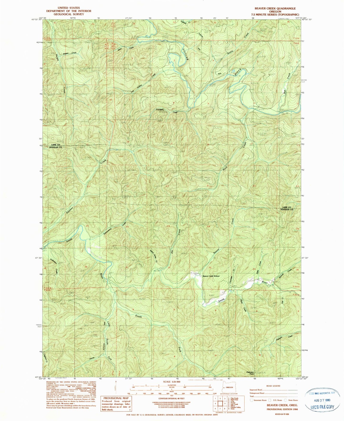 Classic USGS Beaver Creek Oregon 7.5'x7.5' Topo Map Image