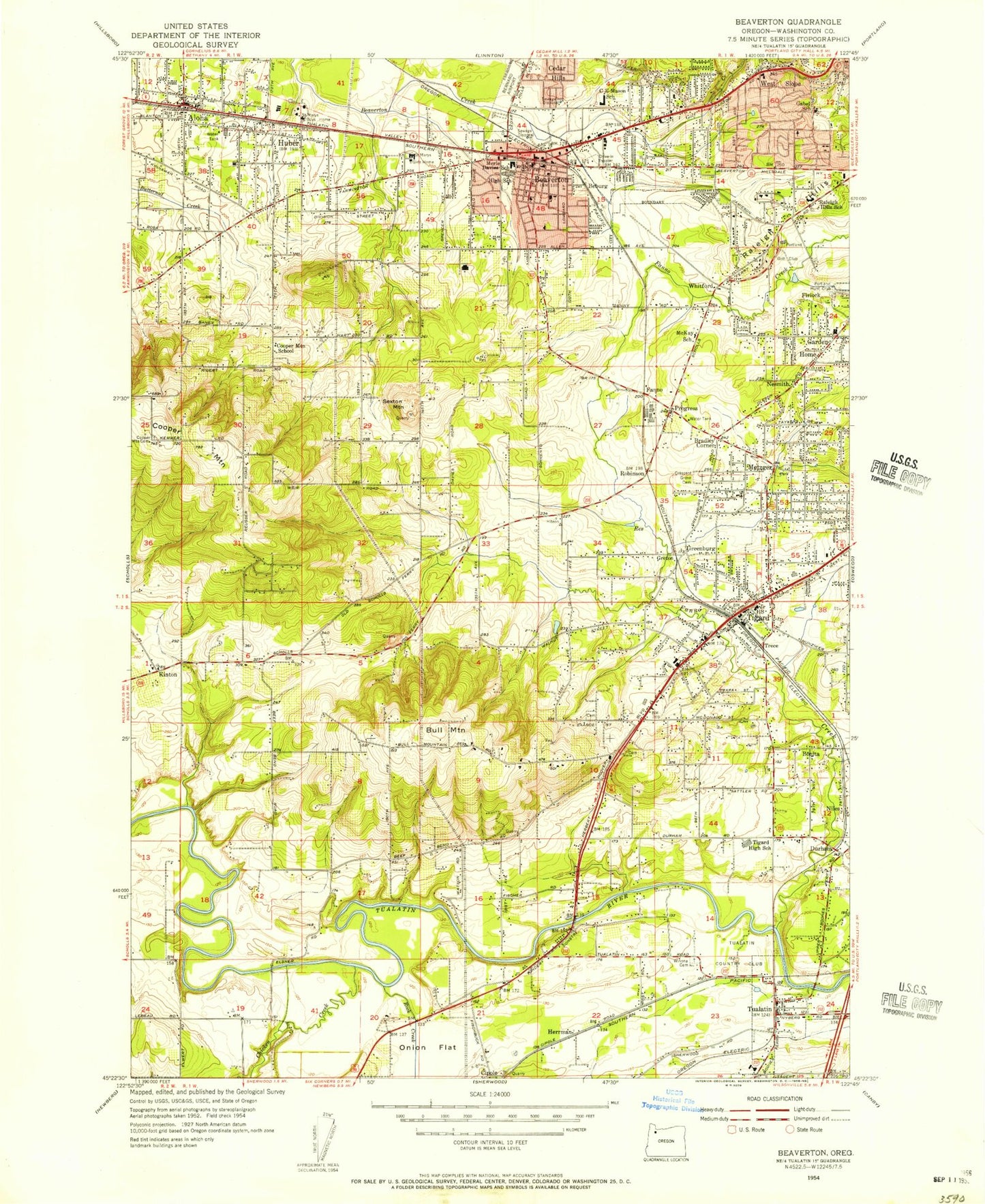 Classic USGS Beaverton Oregon 7.5'x7.5' Topo Map Image