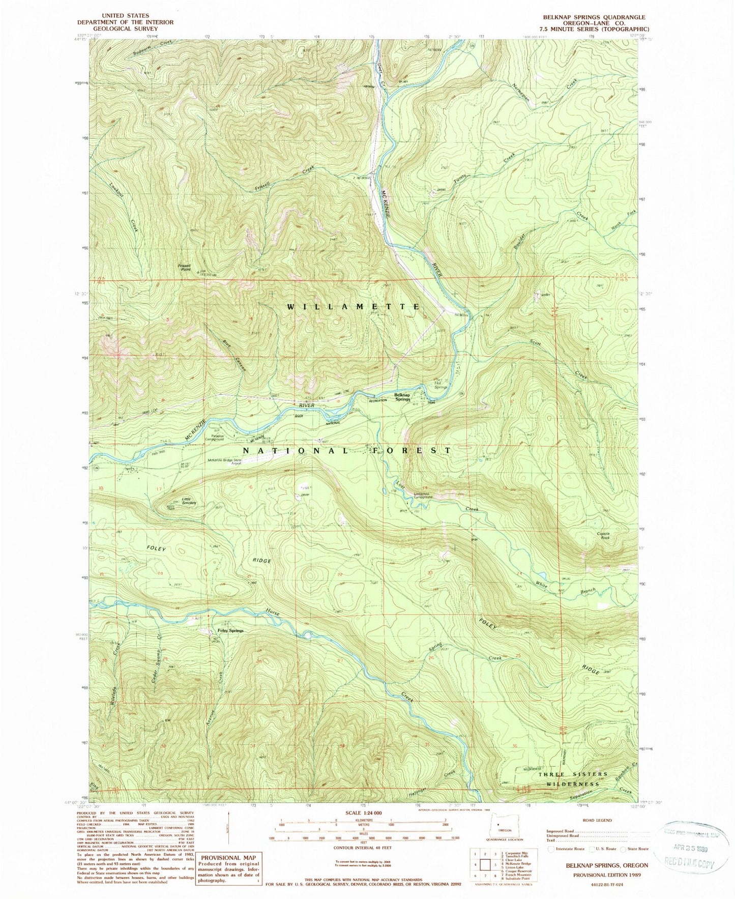 Classic USGS Belknap Springs Oregon 7.5'x7.5' Topo Map Image